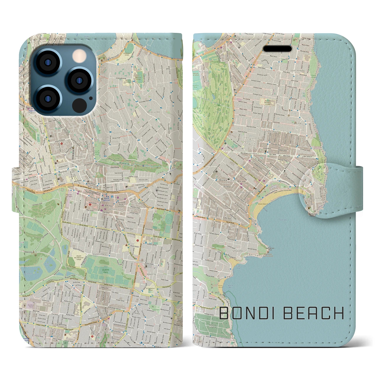 【ボンダイビーチ(オーストラリア)】地図柄iPhoneケース(手帳タイプ)ナチュラル・iPhone 12 / 12 Pro 用