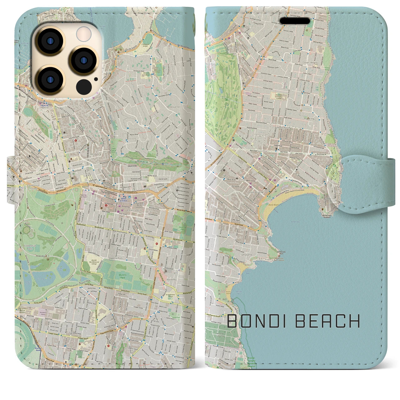 【ボンダイビーチ(オーストラリア)】地図柄iPhoneケース(手帳タイプ)ナチュラル・iPhone 12 Pro Max 用