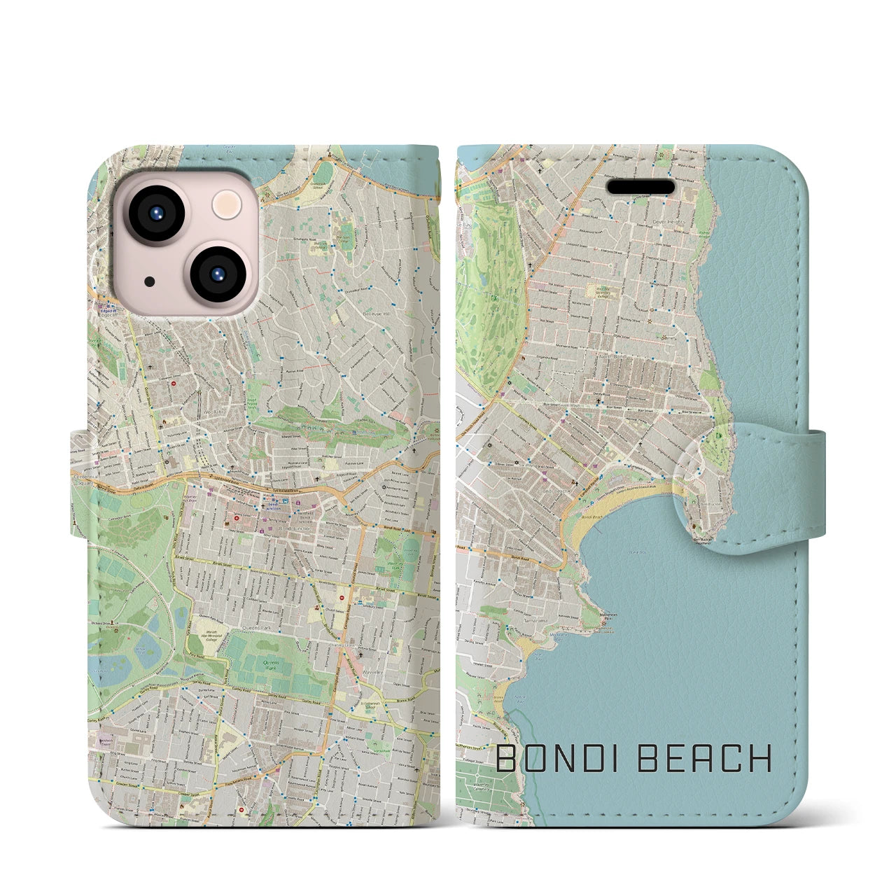 【ボンダイビーチ(オーストラリア)】地図柄iPhoneケース(手帳タイプ)ナチュラル・iPhone 13 mini 用