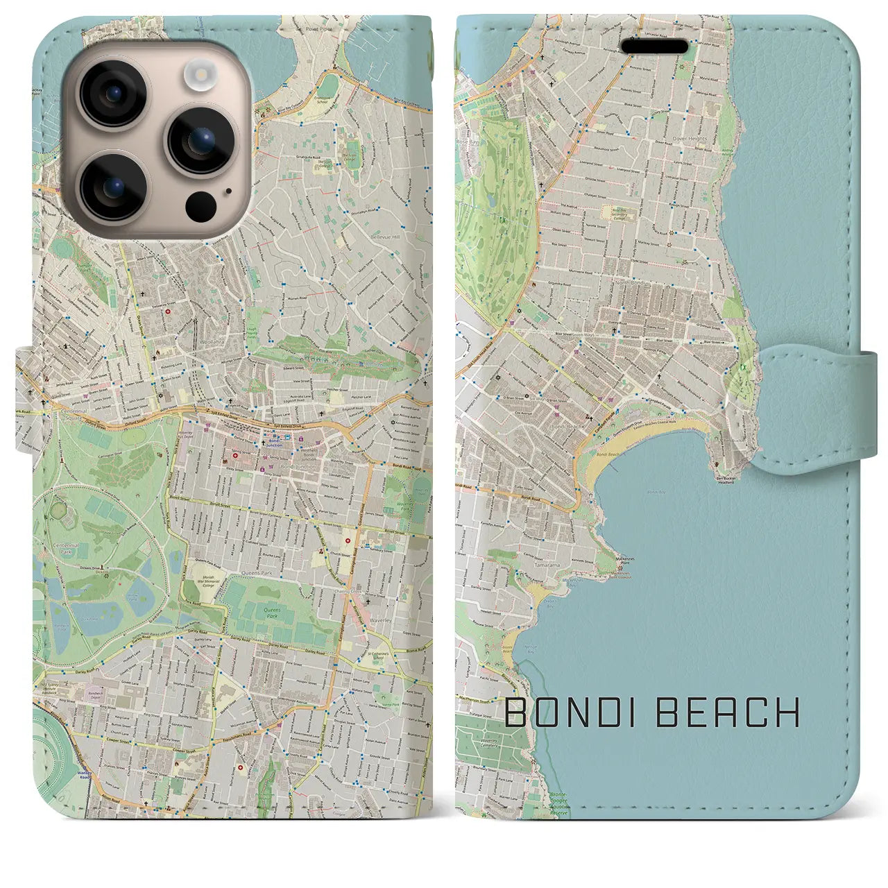 【ボンダイビーチ(オーストラリア)】地図柄iPhoneケース(手帳タイプ)ナチュラル・iPhone 16 Plus 用