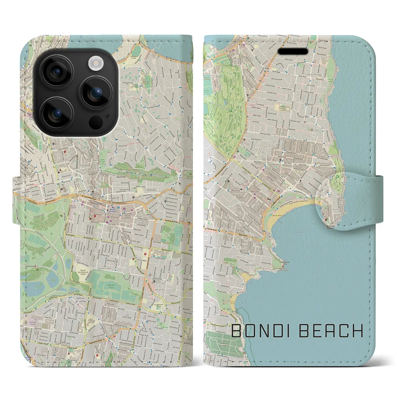 【ボンダイビーチ(オーストラリア)】地図柄iPhoneケース(手帳タイプ)ナチュラル・iPhone 16 用
