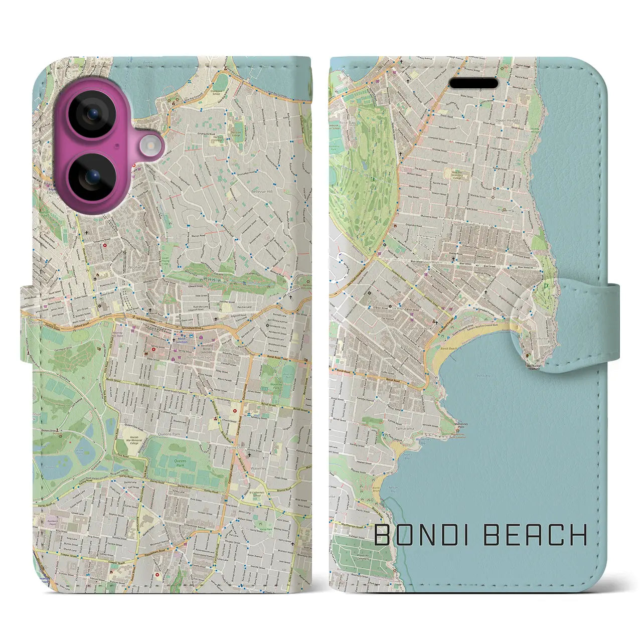 【ボンダイビーチ(オーストラリア)】地図柄iPhoneケース(手帳タイプ)ナチュラル・iPhone 16 Pro 用