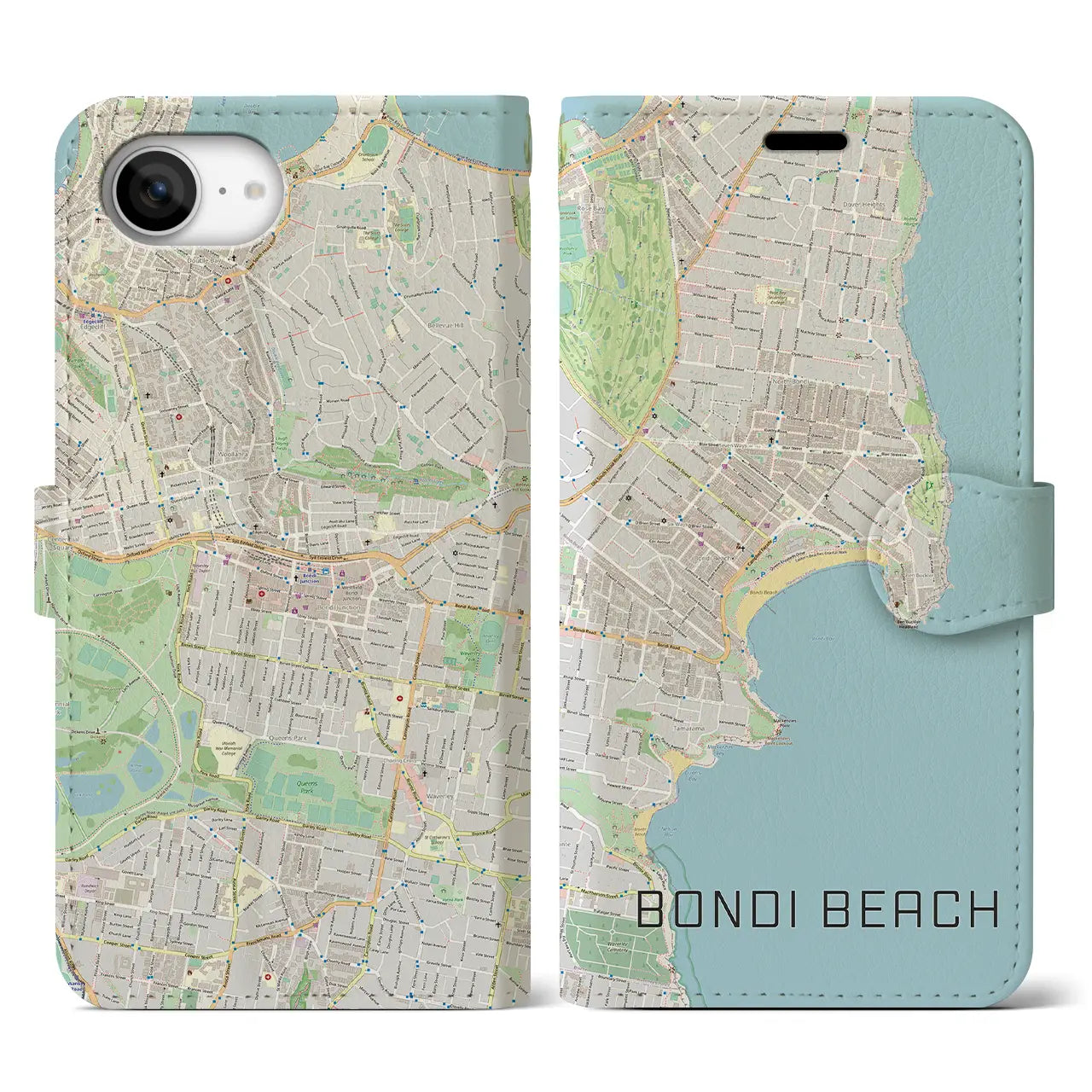 【ボンダイビーチ(オーストラリア)】地図柄iPhoneケース(手帳タイプ)