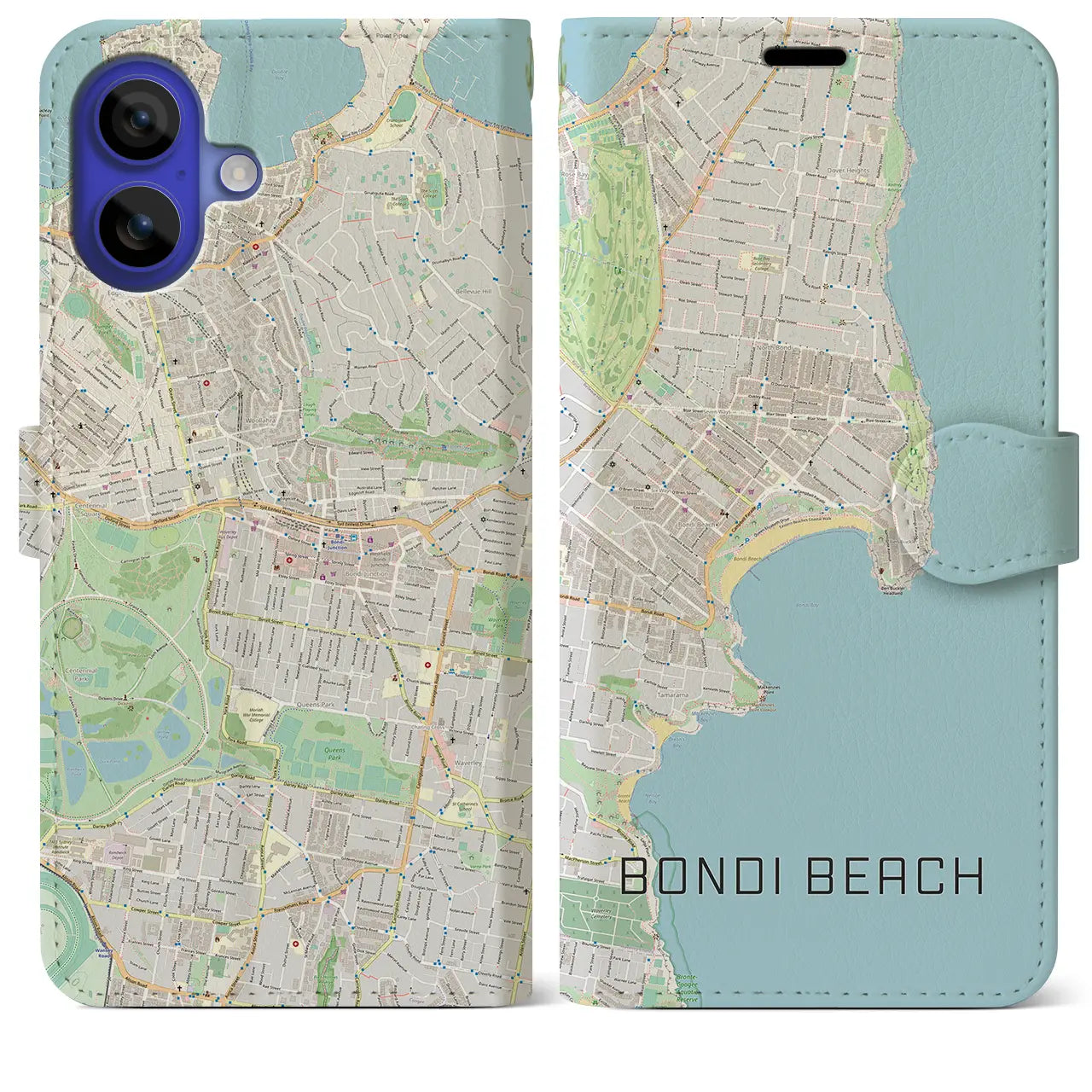 【ボンダイビーチ(オーストラリア)】地図柄iPhoneケース(手帳タイプ)ナチュラル・iPhone 16 Pro Max 用