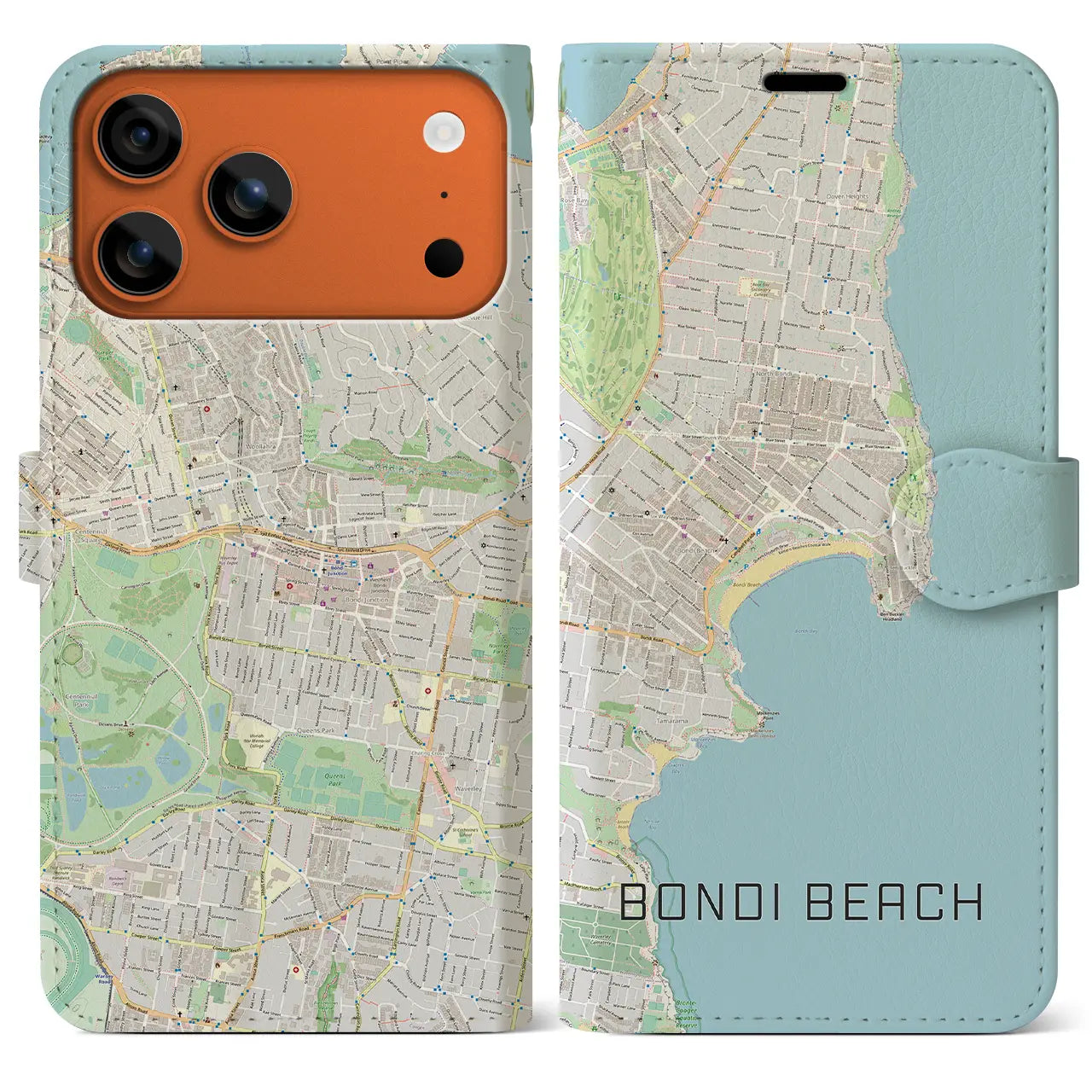 【ボンダイビーチ(オーストラリア)】地図柄iPhoneケース(手帳タイプ)