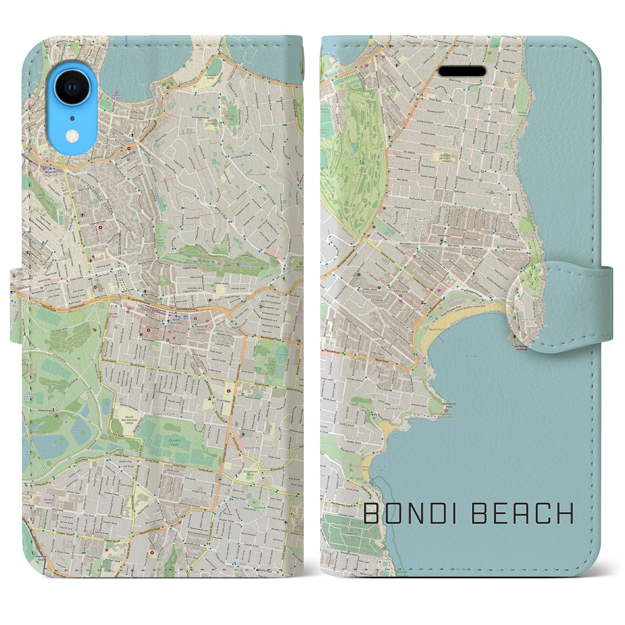 【ボンダイビーチ(オーストラリア)】地図柄iPhoneケース(手帳タイプ)ナチュラル・iPhone XR 用