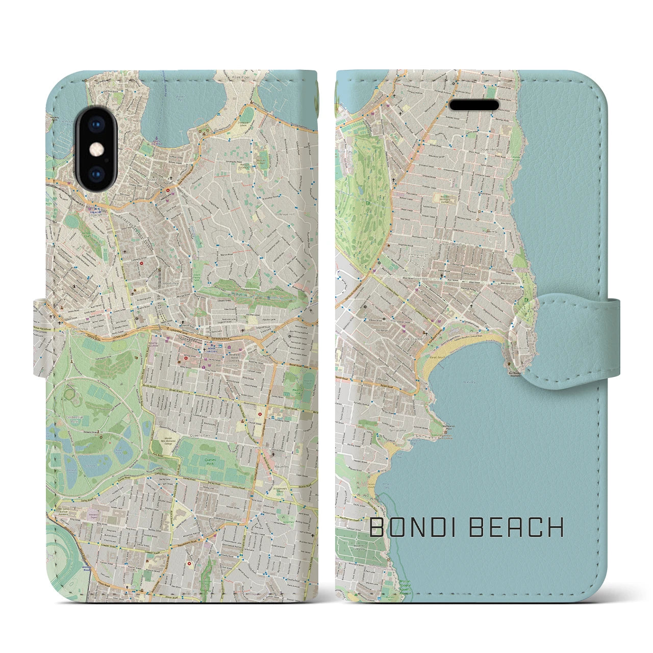 【ボンダイビーチ(オーストラリア)】地図柄iPhoneケース(手帳タイプ)ナチュラル・iPhone XS / X 用