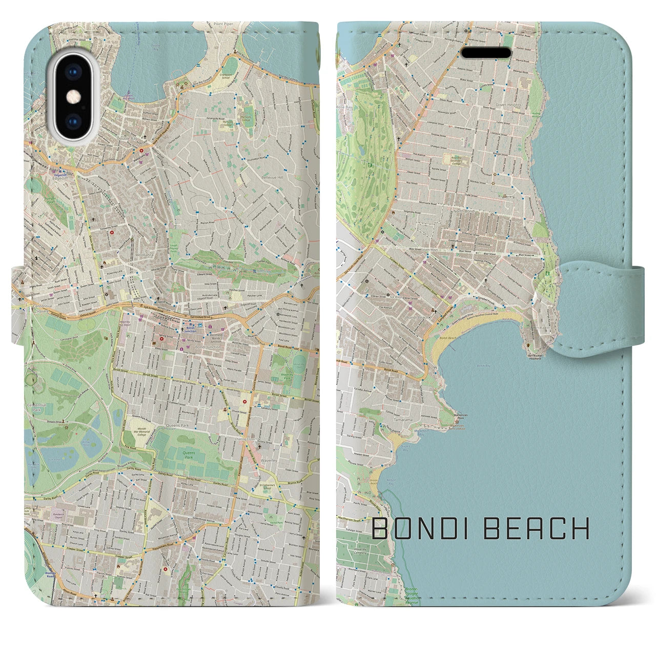 【ボンダイビーチ(オーストラリア)】地図柄iPhoneケース(手帳タイプ)ナチュラル・iPhone XS Max 用