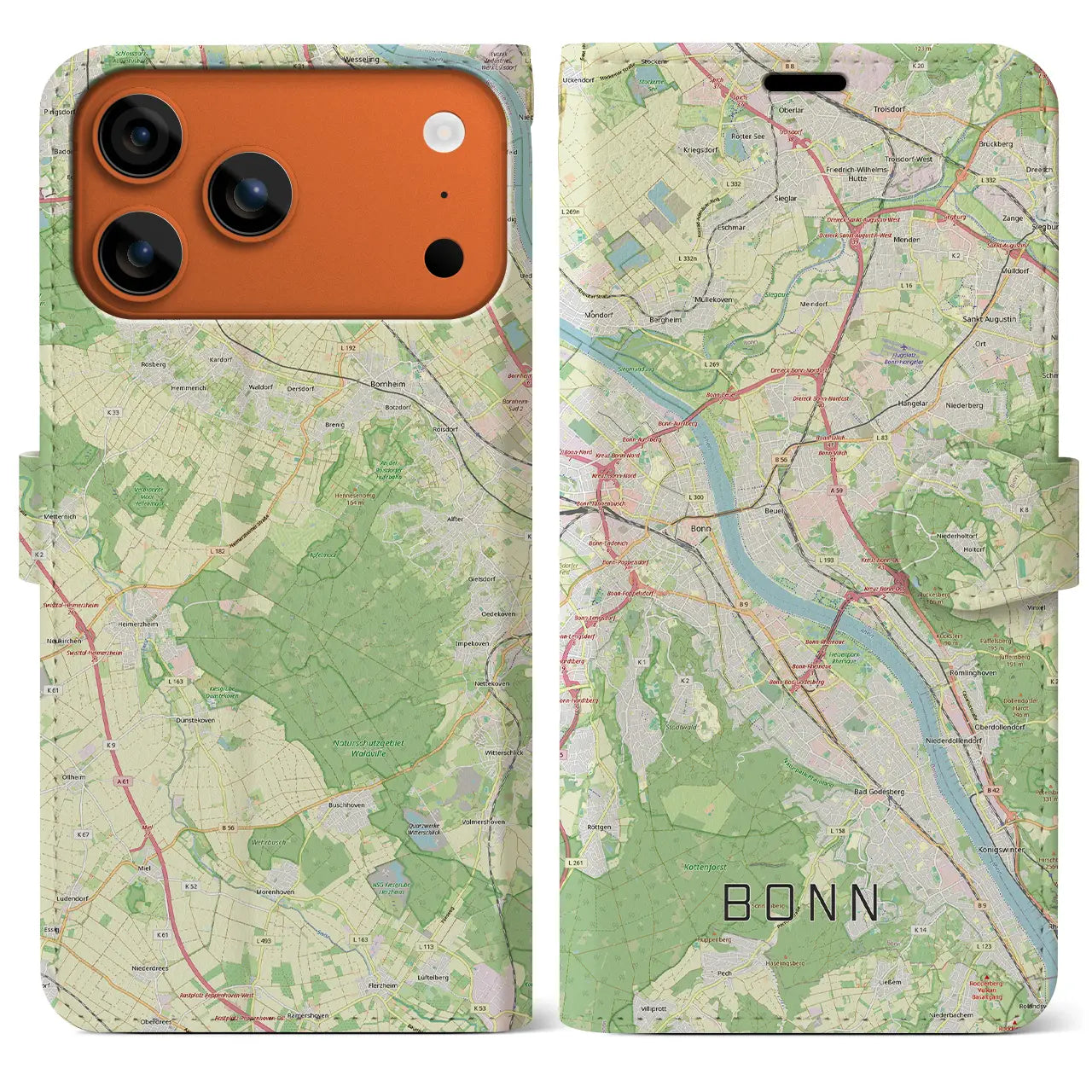 【ボン(ドイツ)】地図柄iPhoneケース(手帳タイプ)モノトーン・iPhone 17 Pro Max 用