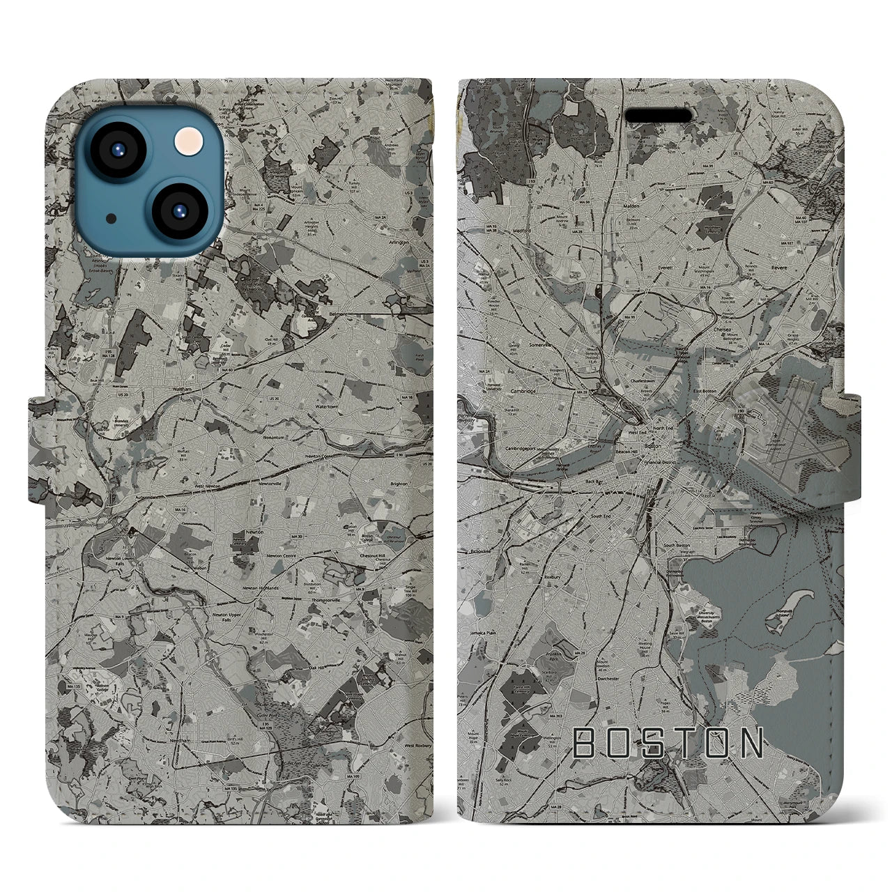 【ボストン(アメリカ)】地図柄iPhoneケース(手帳タイプ)