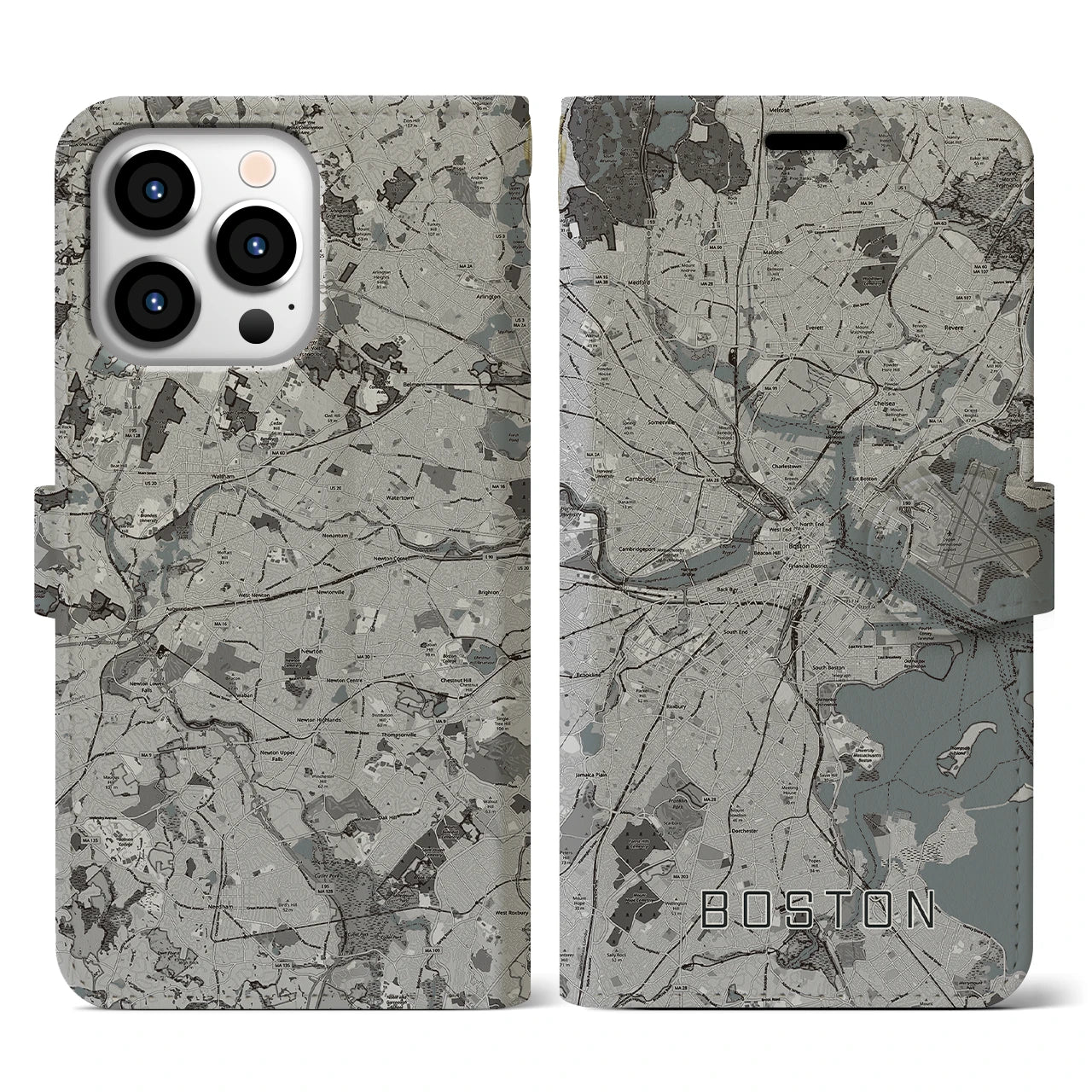 【ボストン(アメリカ)】地図柄iPhoneケース(手帳タイプ)