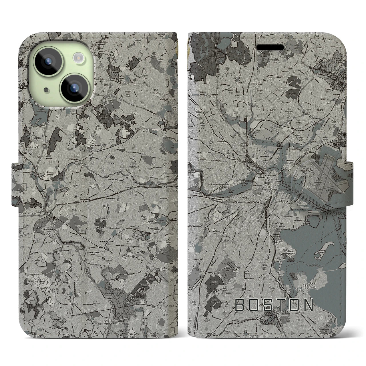 【ボストン(アメリカ)】地図柄iPhoneケース(手帳タイプ)