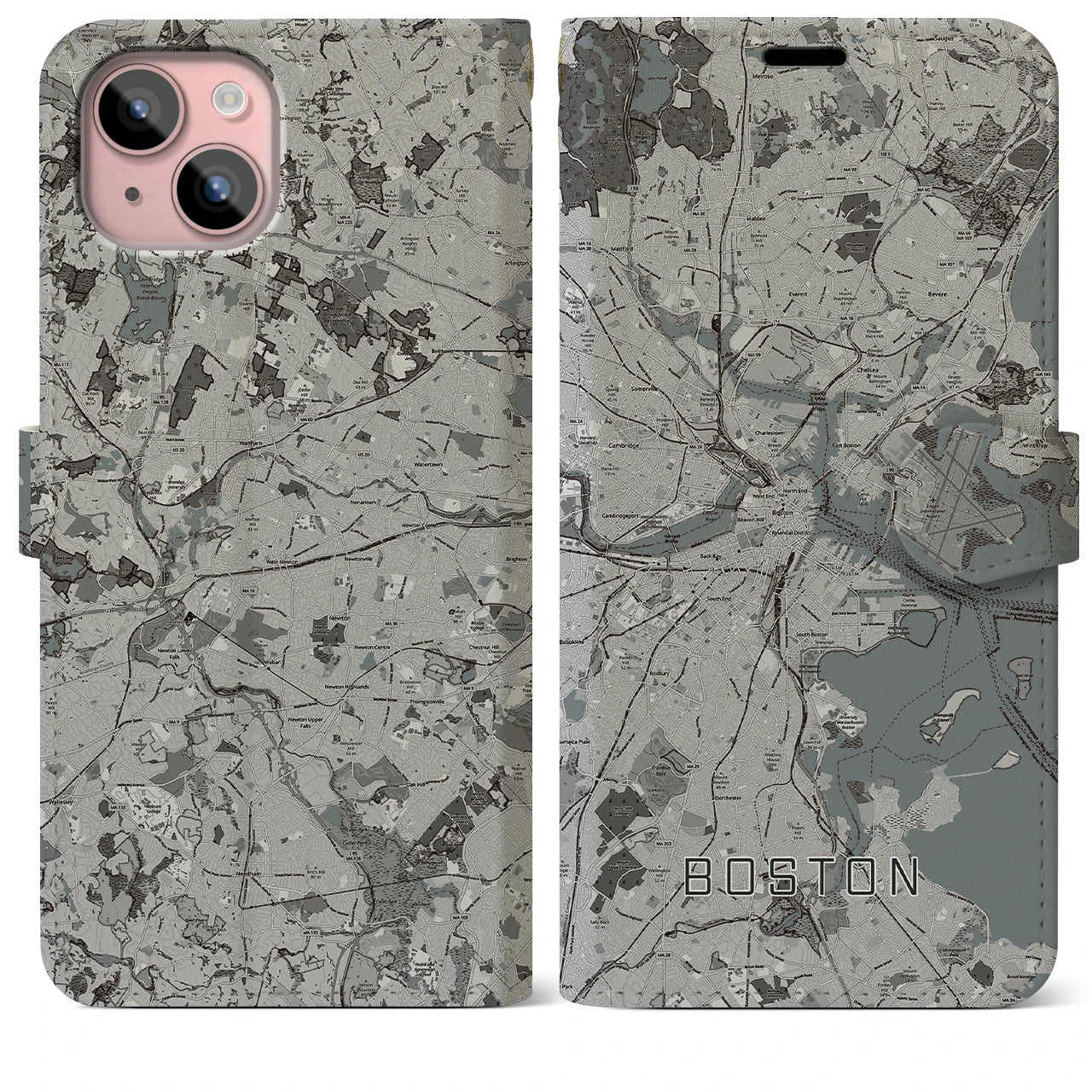 【ボストン(アメリカ)】地図柄iPhoneケース(手帳タイプ)