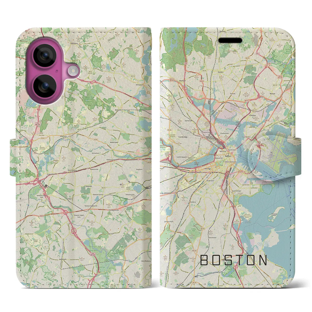 【ボストン(アメリカ)】地図柄iPhoneケース(手帳タイプ)ナチュラル・iPhone 16 Pro 用