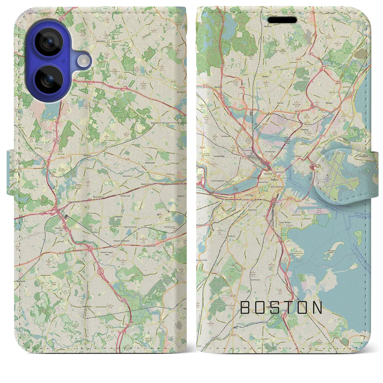【ボストン(アメリカ)】地図柄iPhoneケース(手帳タイプ)ナチュラル・iPhone 16 Pro Max 用