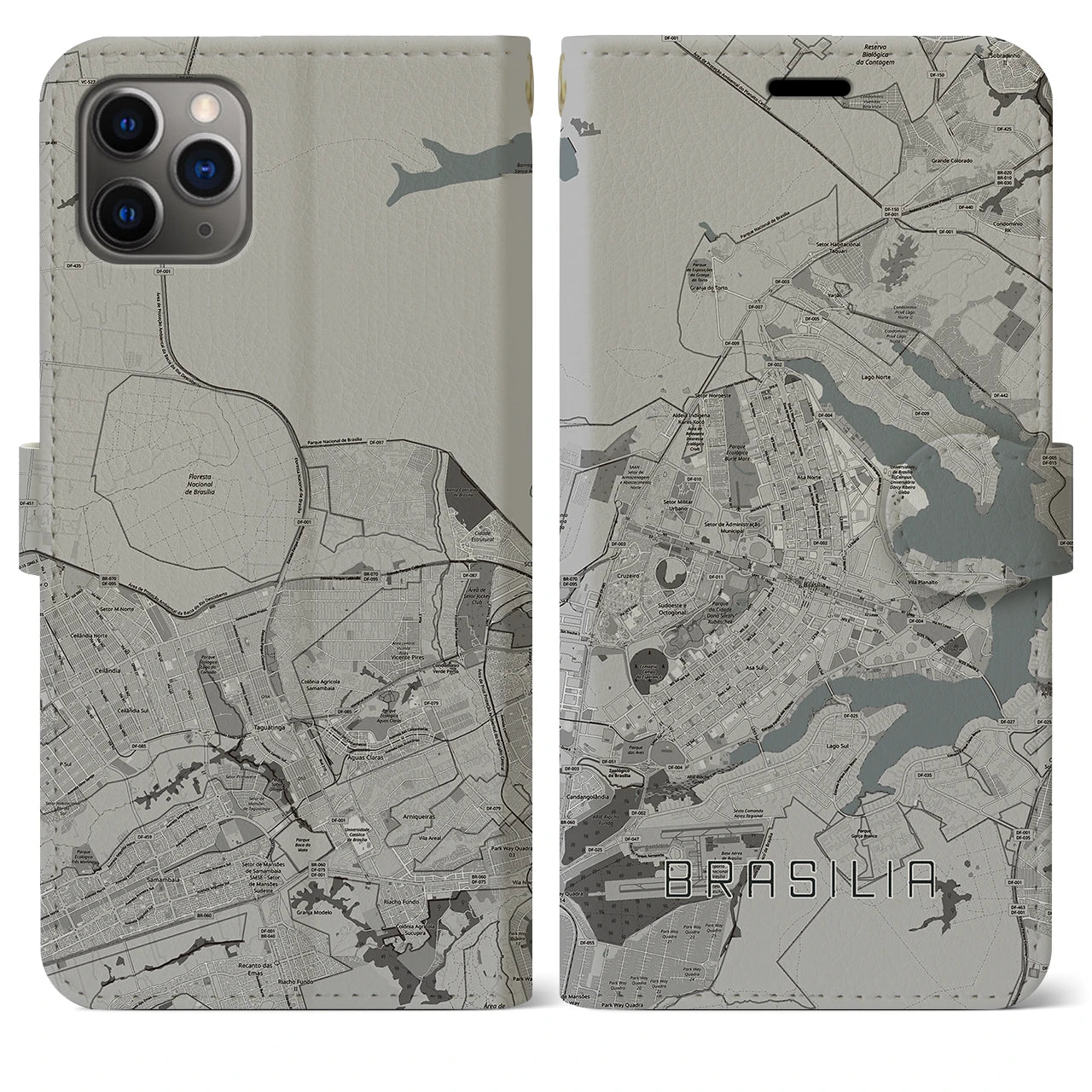 【ブラジリア(ブラジル)】地図柄iPhoneケース(手帳タイプ)モノトーン・iPhone 11 Pro Max 用