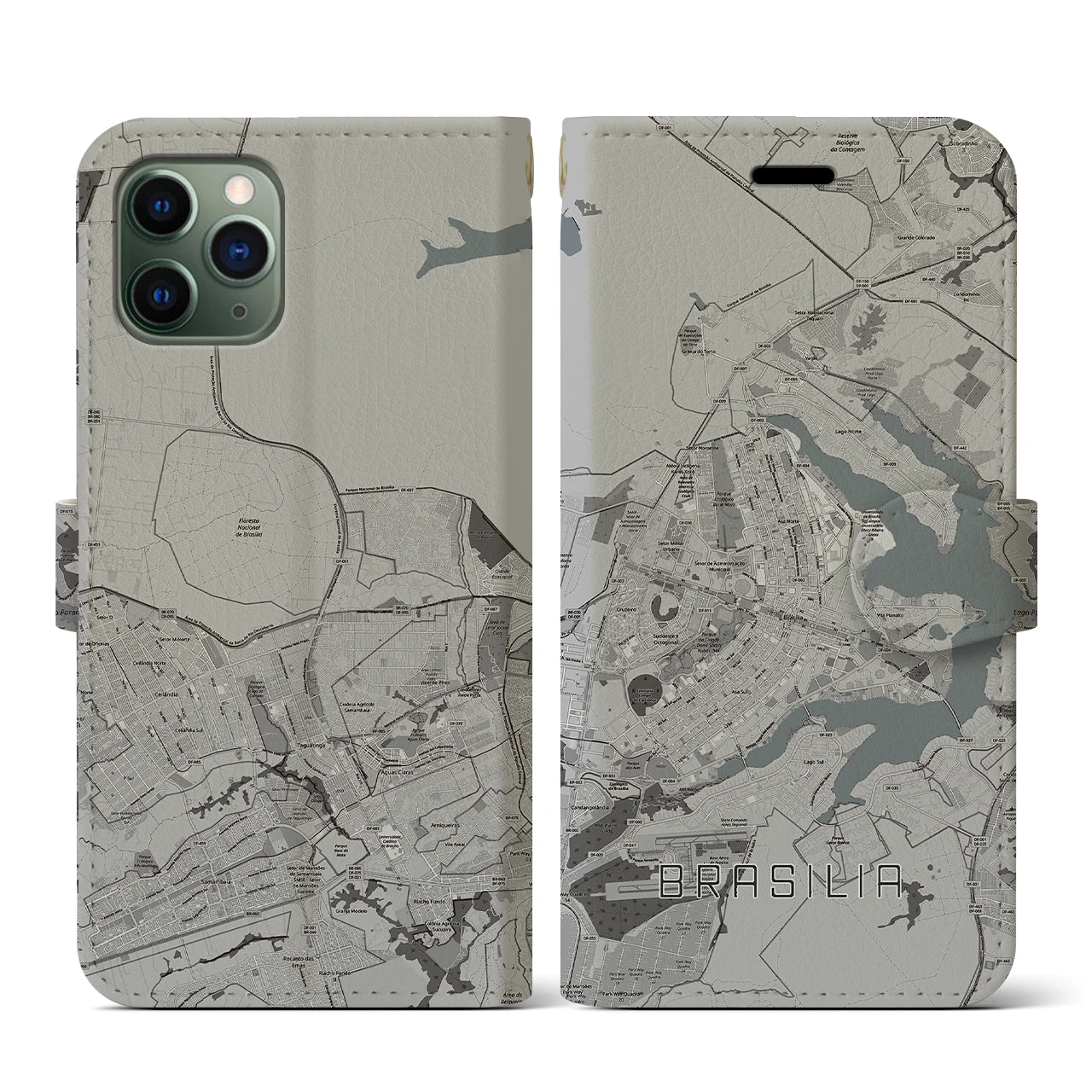 【ブラジリア(ブラジル)】地図柄iPhoneケース(手帳タイプ)モノトーン・iPhone 11 Pro 用