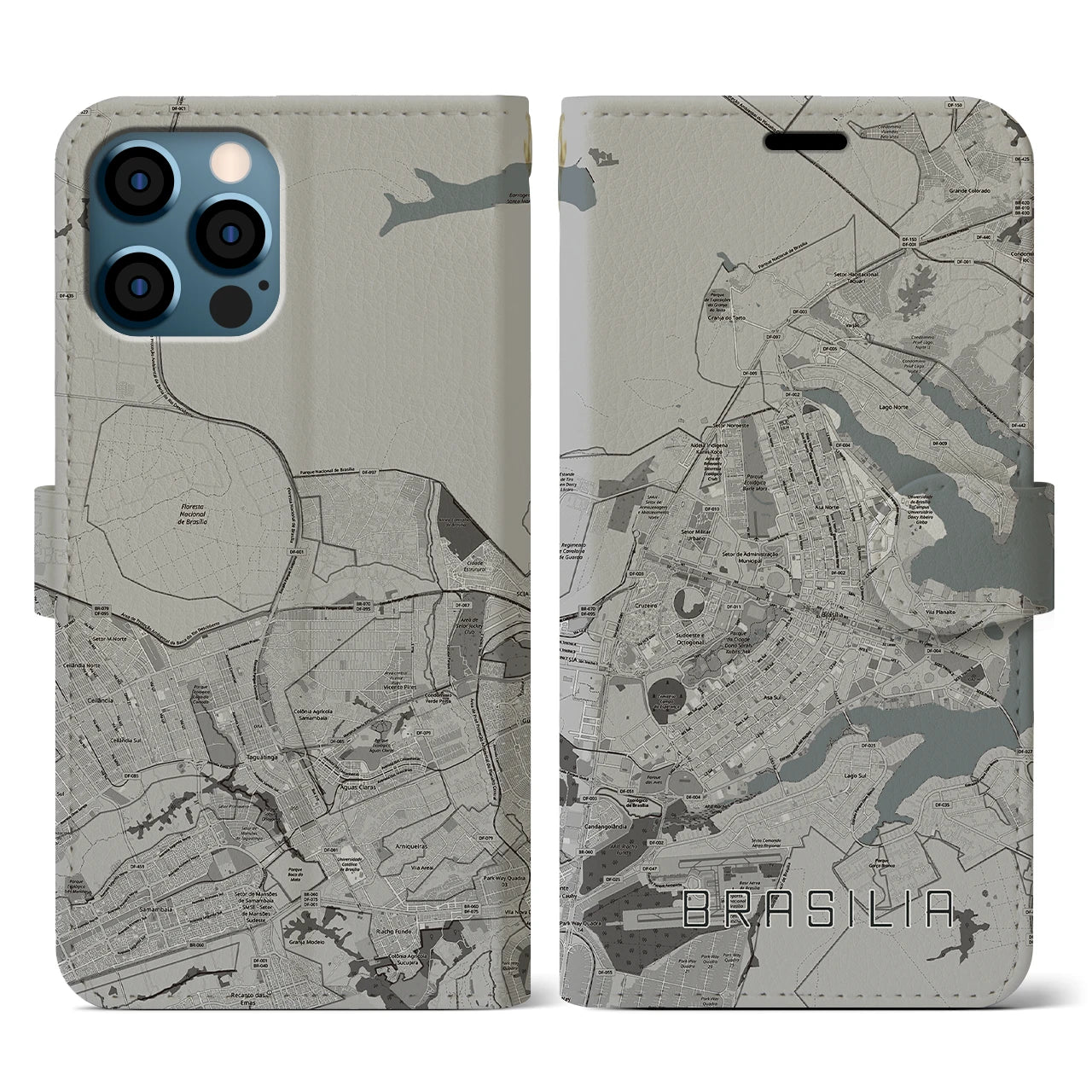 【ブラジリア(ブラジル)】地図柄iPhoneケース(手帳タイプ)モノトーン・iPhone 12 / 12 Pro 用