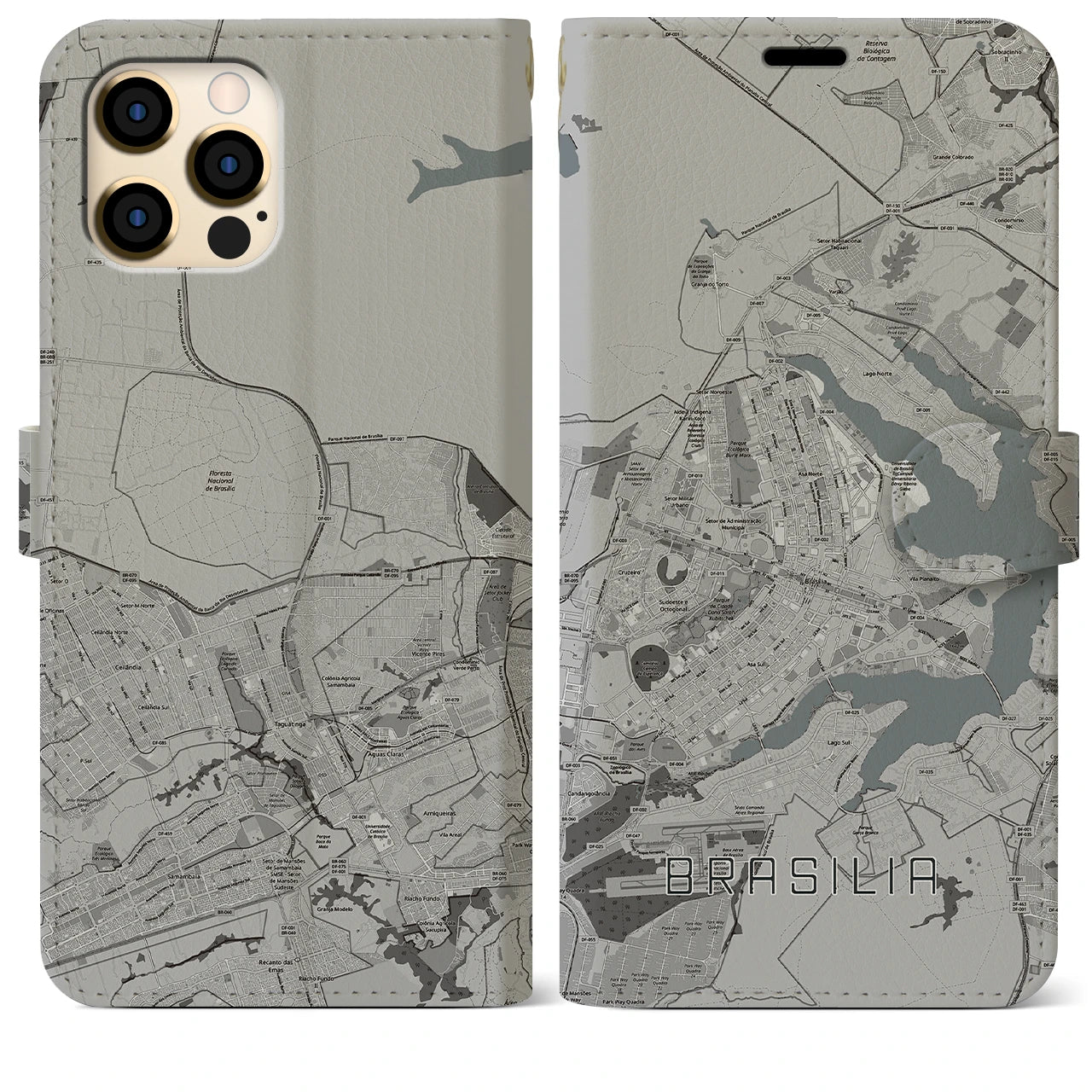 【ブラジリア(ブラジル)】地図柄iPhoneケース(手帳タイプ)モノトーン・iPhone 12 Pro Max 用