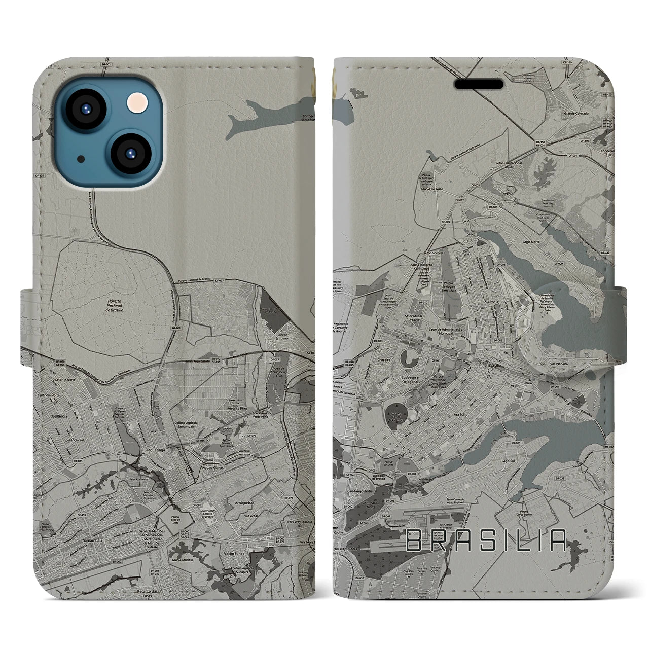 【ブラジリア(ブラジル)】地図柄iPhoneケース(手帳タイプ)モノトーン・iPhone 13 用