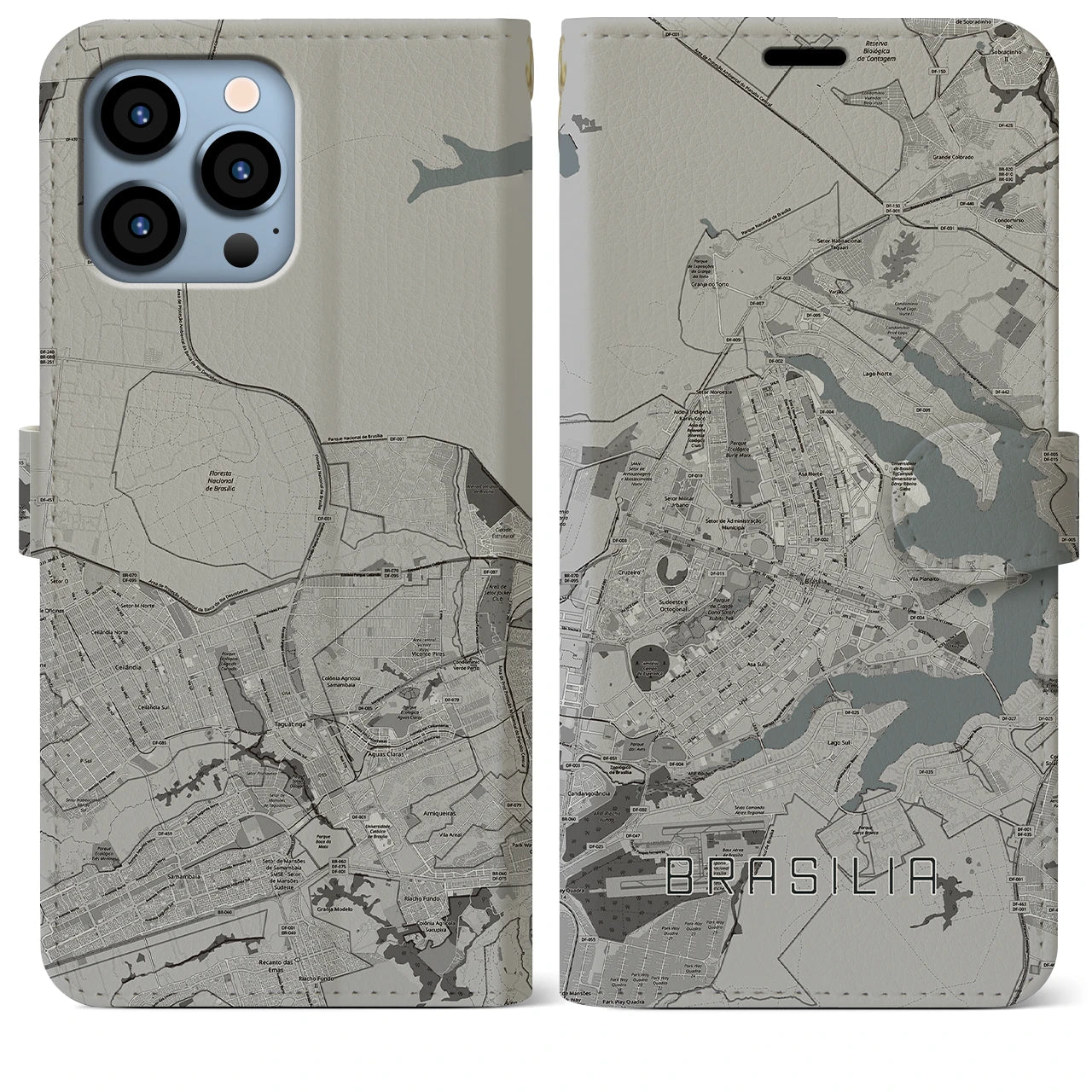 【ブラジリア(ブラジル)】地図柄iPhoneケース(手帳タイプ)モノトーン・iPhone 13 Pro Max 用