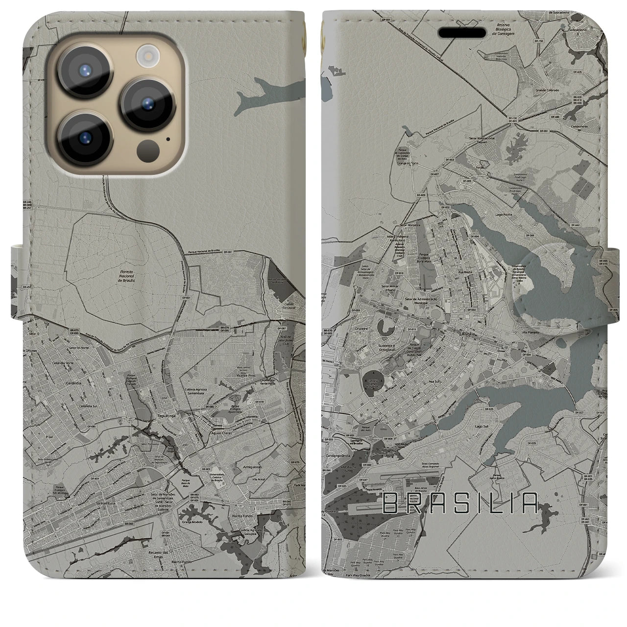 【ブラジリア(ブラジル)】地図柄iPhoneケース(手帳タイプ)モノトーン・iPhone 14 Pro Max 用
