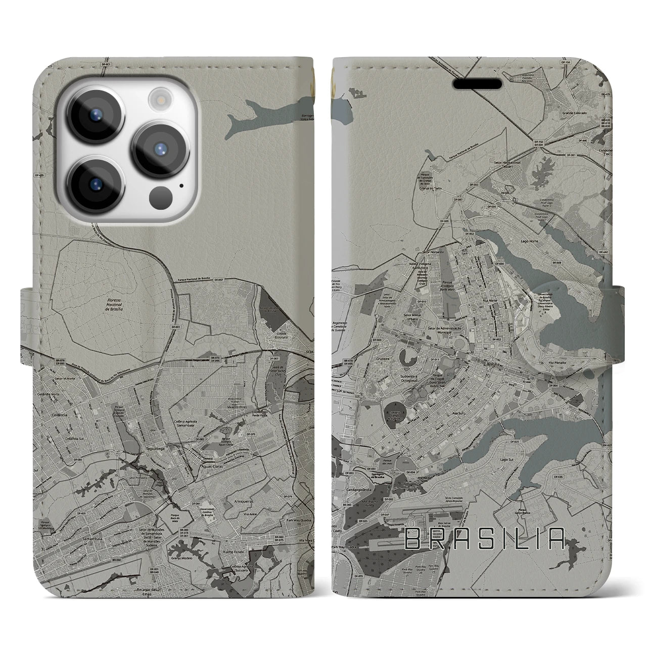 【ブラジリア(ブラジル)】地図柄iPhoneケース(手帳タイプ)モノトーン・iPhone 14 Pro 用