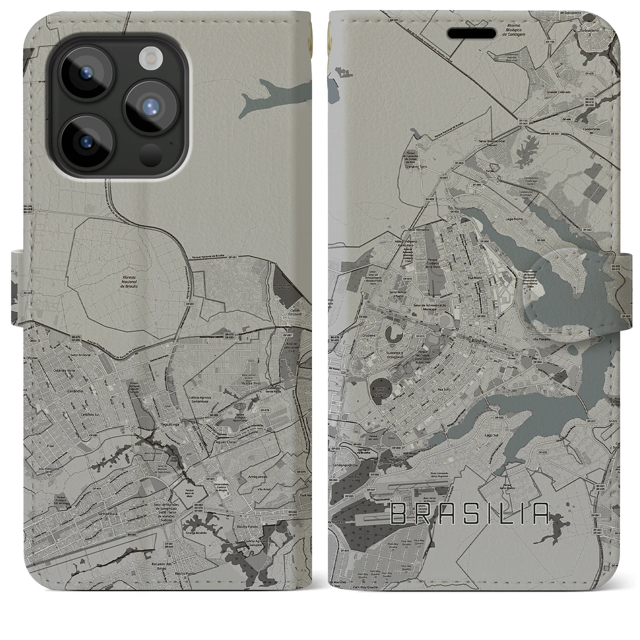 【ブラジリア(ブラジル)】地図柄iPhoneケース(手帳タイプ)モノトーン・iPhone 15 Pro Max 用
