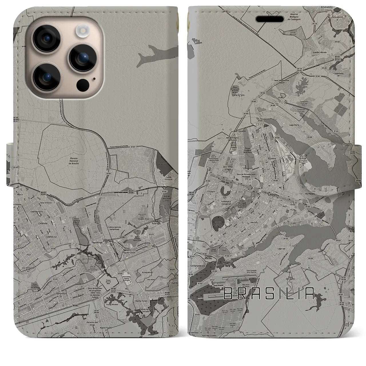 【ブラジリア(ブラジル)】地図柄iPhoneケース(手帳タイプ)モノトーン・iPhone 16 Plus 用