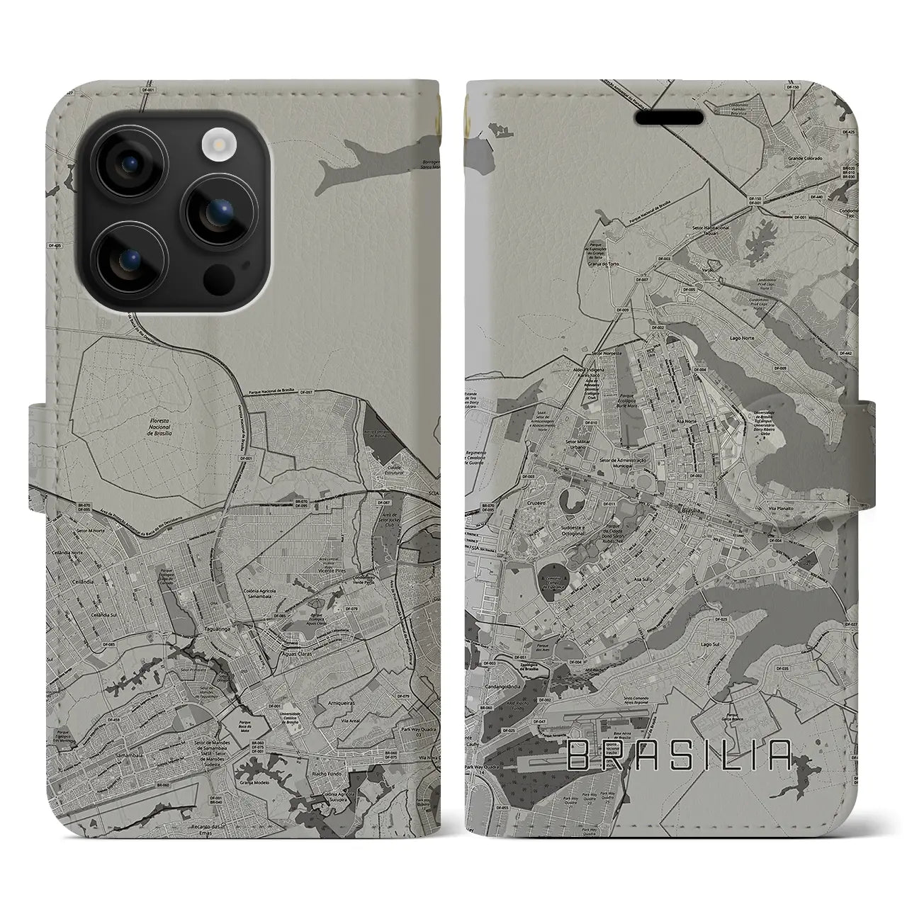 【ブラジリア(ブラジル)】地図柄iPhoneケース(手帳タイプ)モノトーン・iPhone 16 用