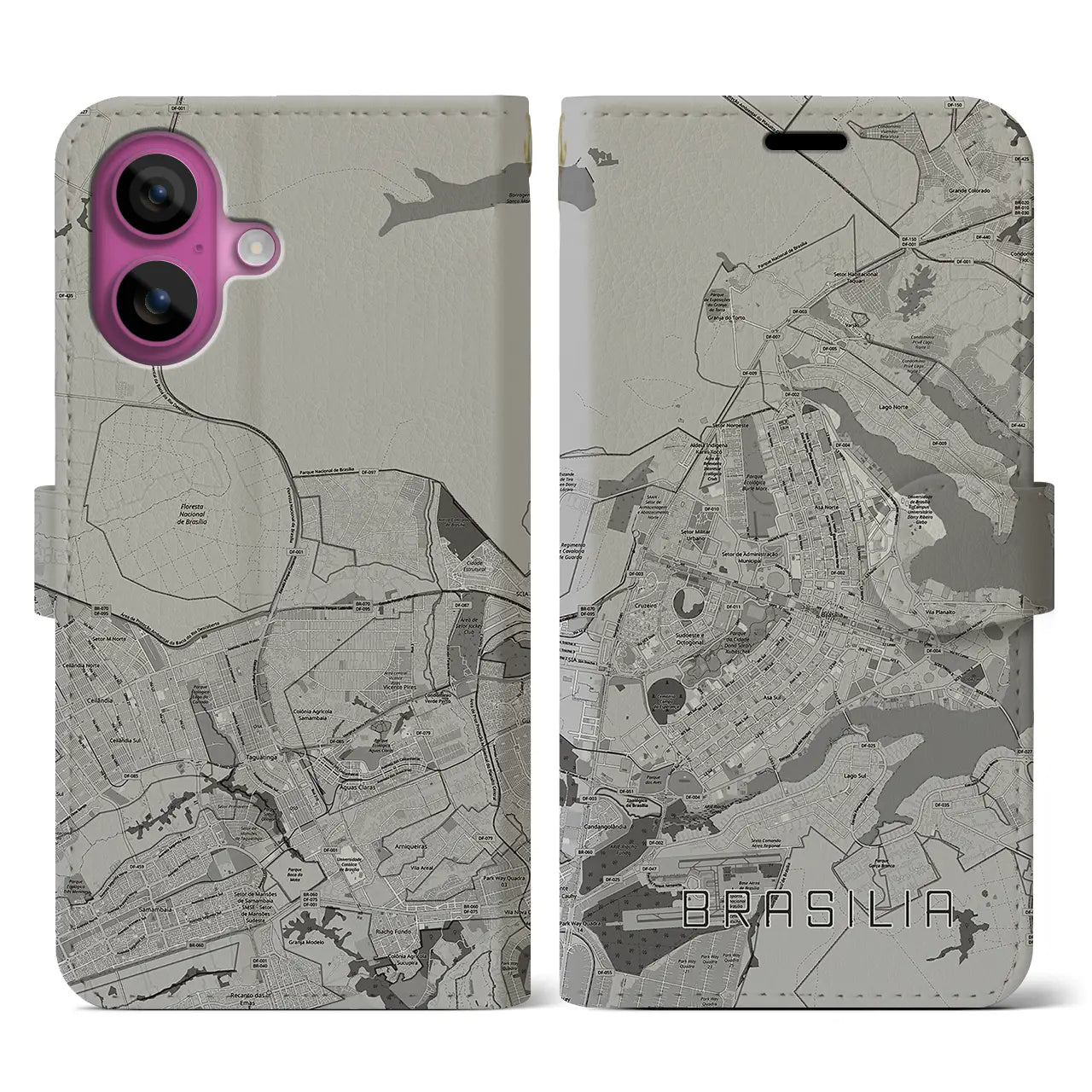 【ブラジリア(ブラジル)】地図柄iPhoneケース(手帳タイプ)モノトーン・iPhone 16 Pro 用
