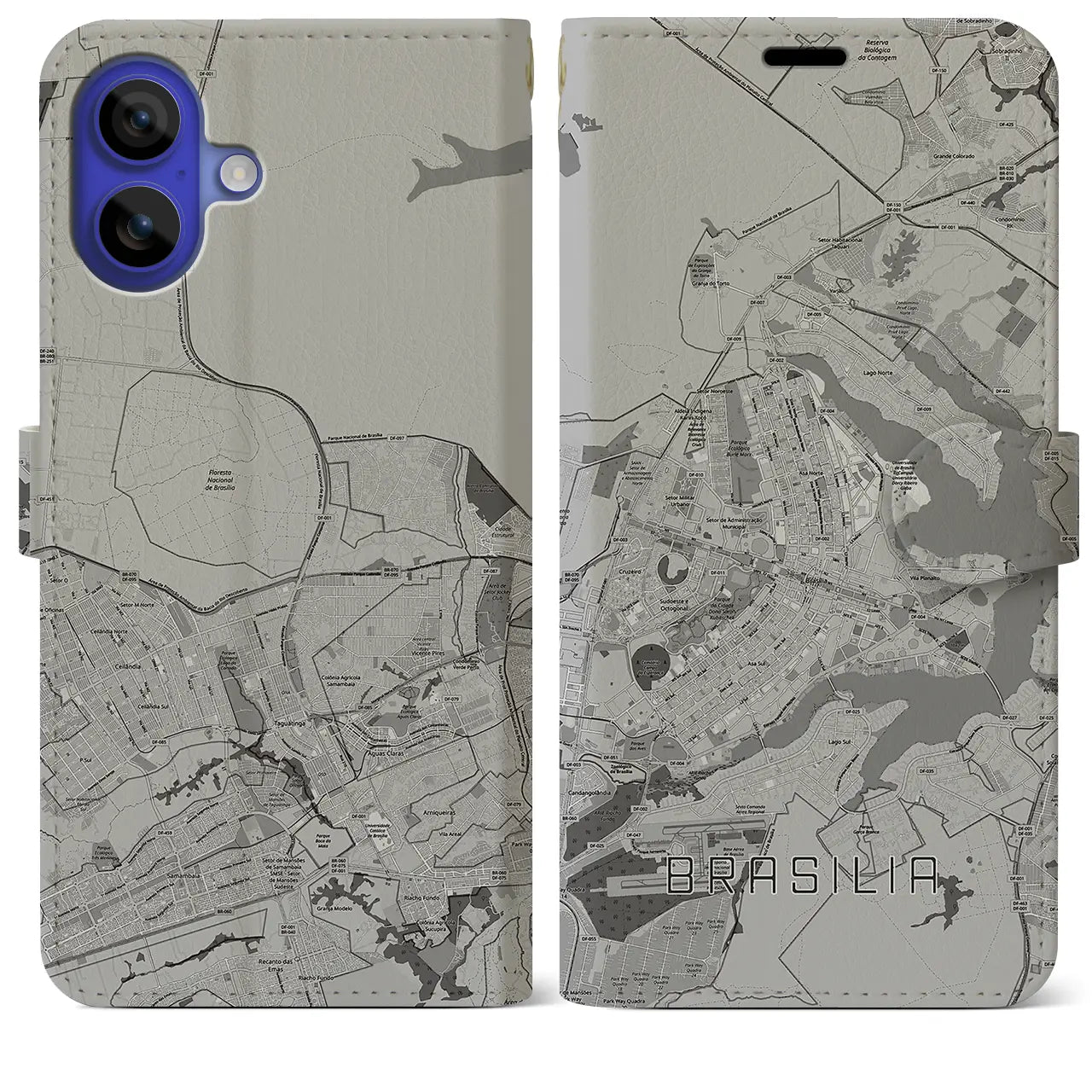 【ブラジリア(ブラジル)】地図柄iPhoneケース(手帳タイプ)モノトーン・iPhone 16 Pro Max 用