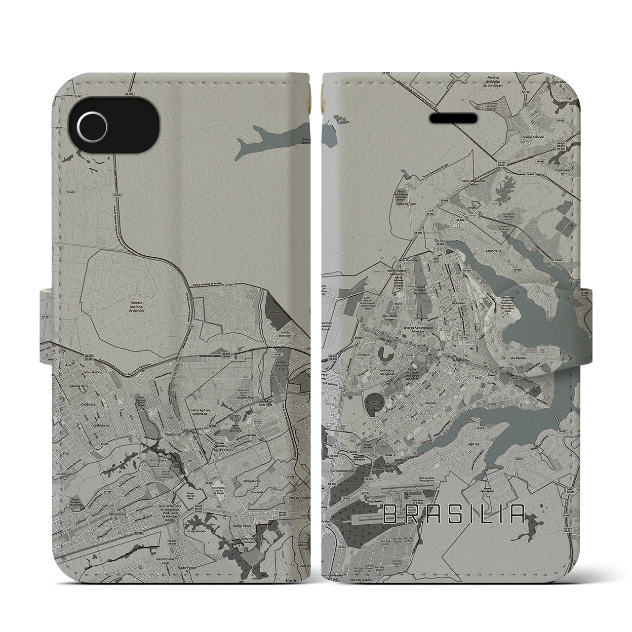 【ブラジリア(ブラジル)】地図柄iPhoneケース(手帳タイプ)モノトーン・iPhone SE(第3 / 第2世代) / 8 / 7 / 6s / 6 用