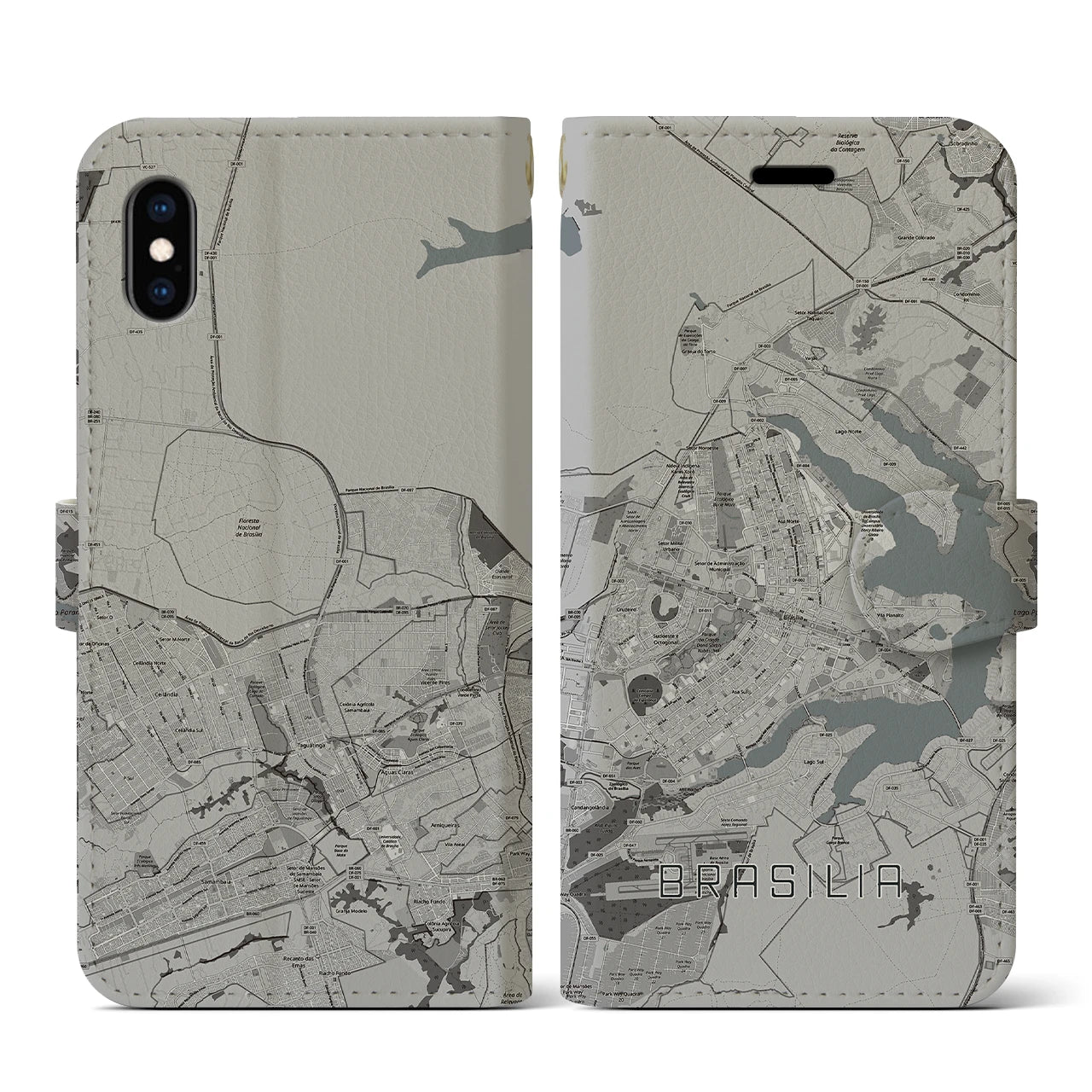 【ブラジリア(ブラジル)】地図柄iPhoneケース(手帳タイプ)モノトーン・iPhone XS / X 用