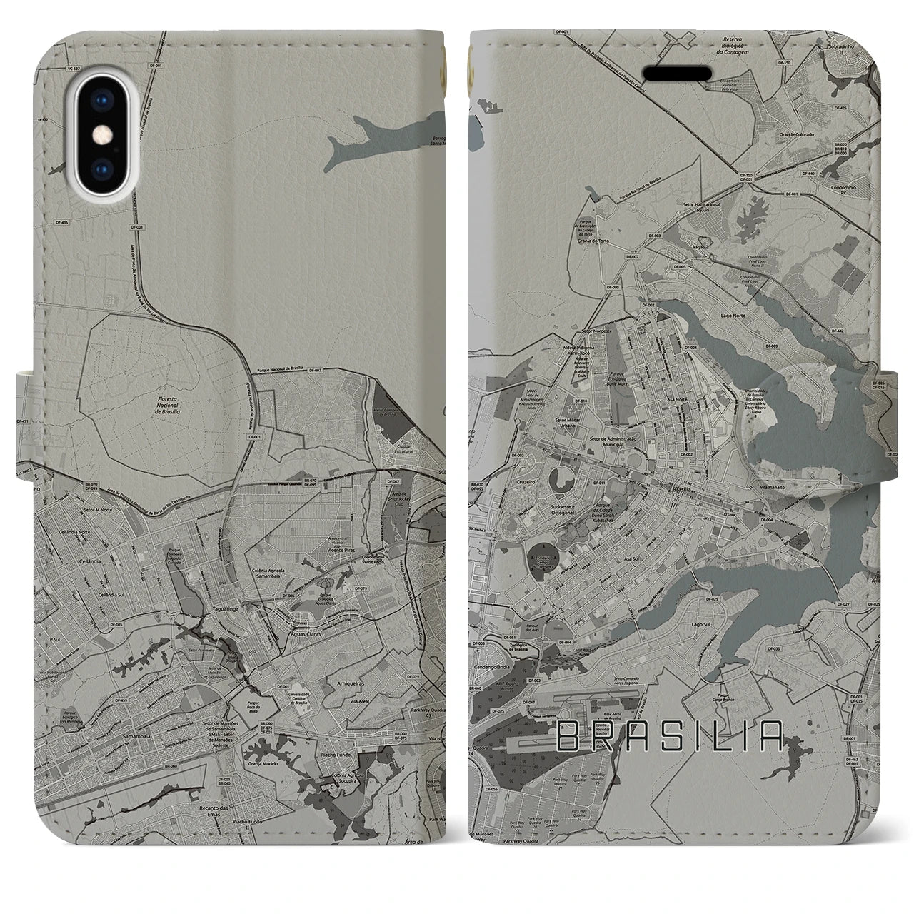 【ブラジリア(ブラジル)】地図柄iPhoneケース(手帳タイプ)モノトーン・iPhone XS Max 用