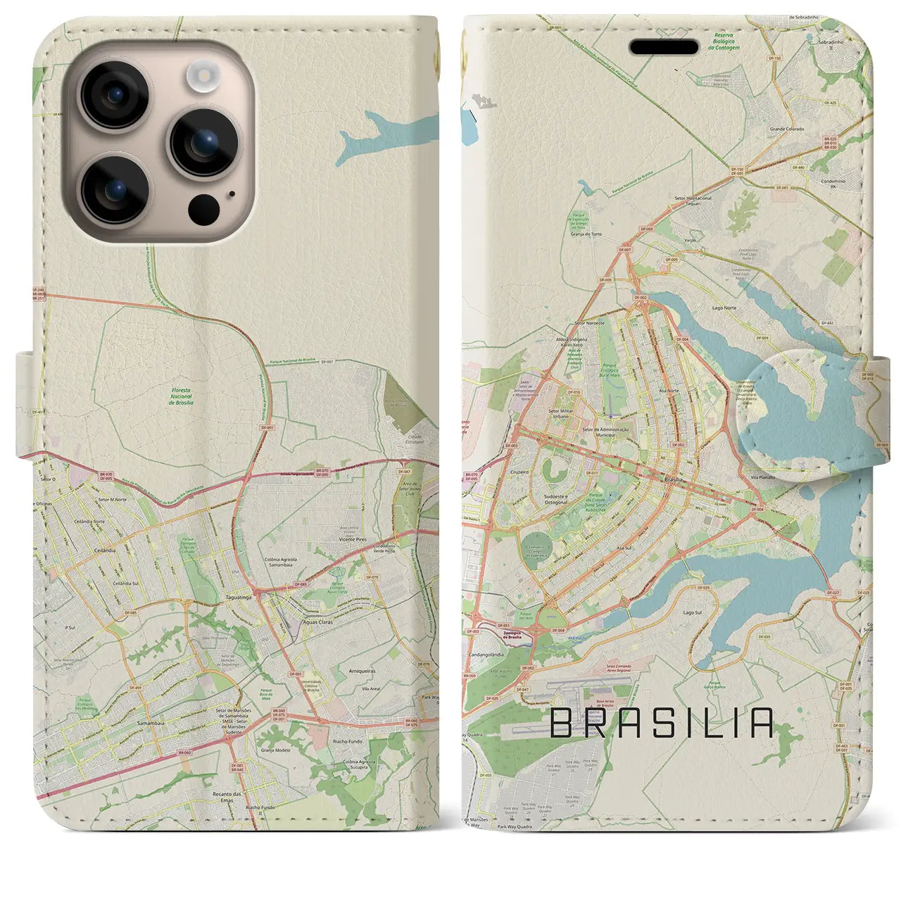 【ブラジリア(ブラジル)】地図柄iPhoneケース(手帳タイプ)ナチュラル・iPhone 16 Plus 用