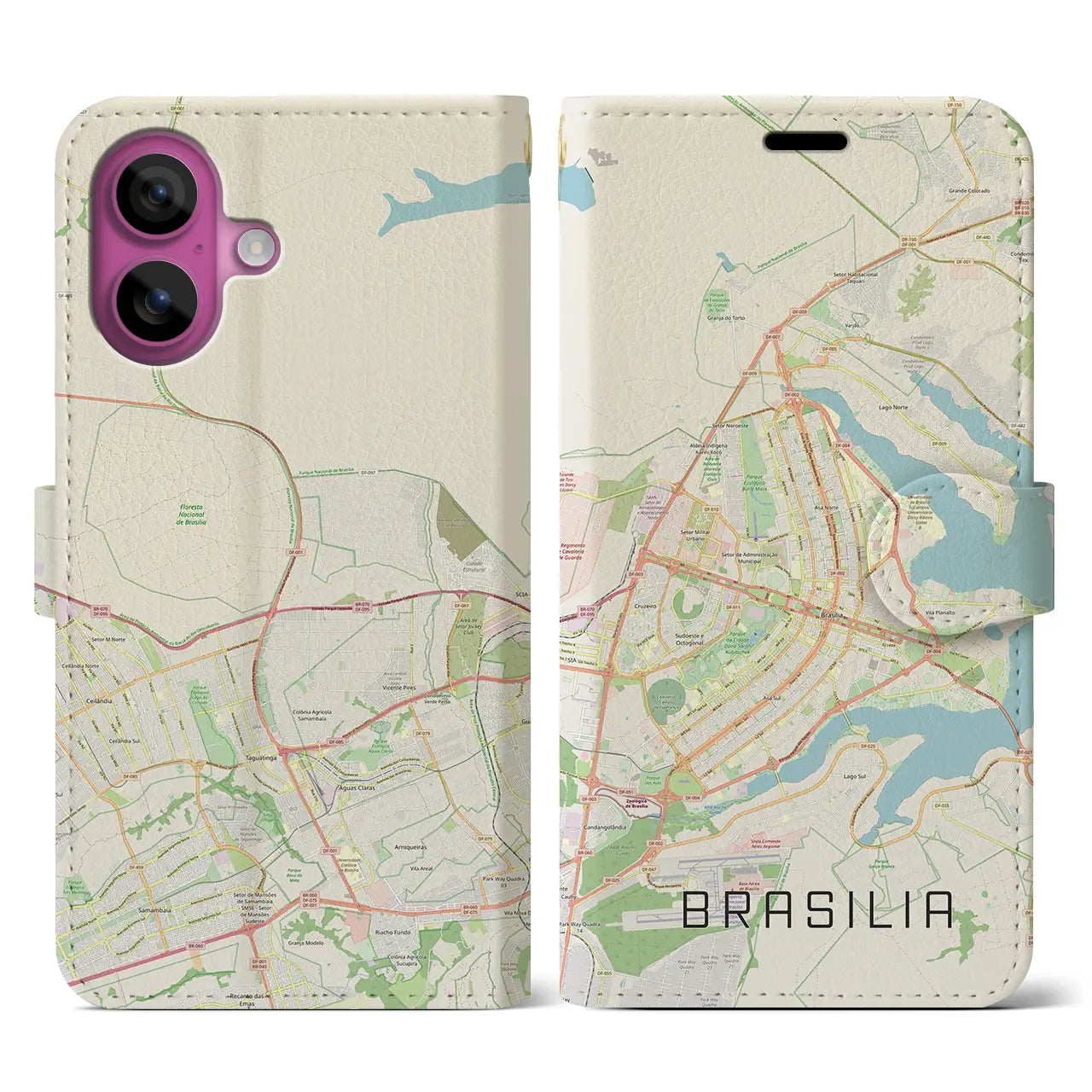 【ブラジリア(ブラジル)】地図柄iPhoneケース(手帳タイプ)ナチュラル・iPhone 16 Pro 用