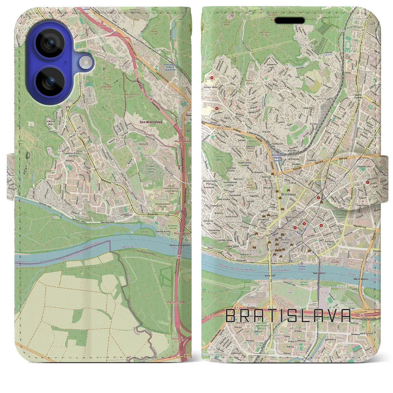 【ブラチスラヴァ(スロバキア)】地図柄iPhoneケース(手帳タイプ)モノトーン・iPhone 16 Pro Max 用