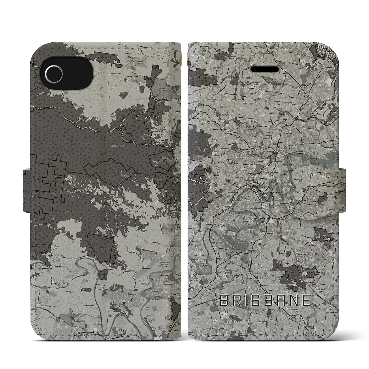 【ブリスベン(オーストラリア)】地図柄iPhoneケース(手帳タイプ)モノトーン・iPhone SE(第3 / 第2世代) / 8 / 7 / 6s / 6 用