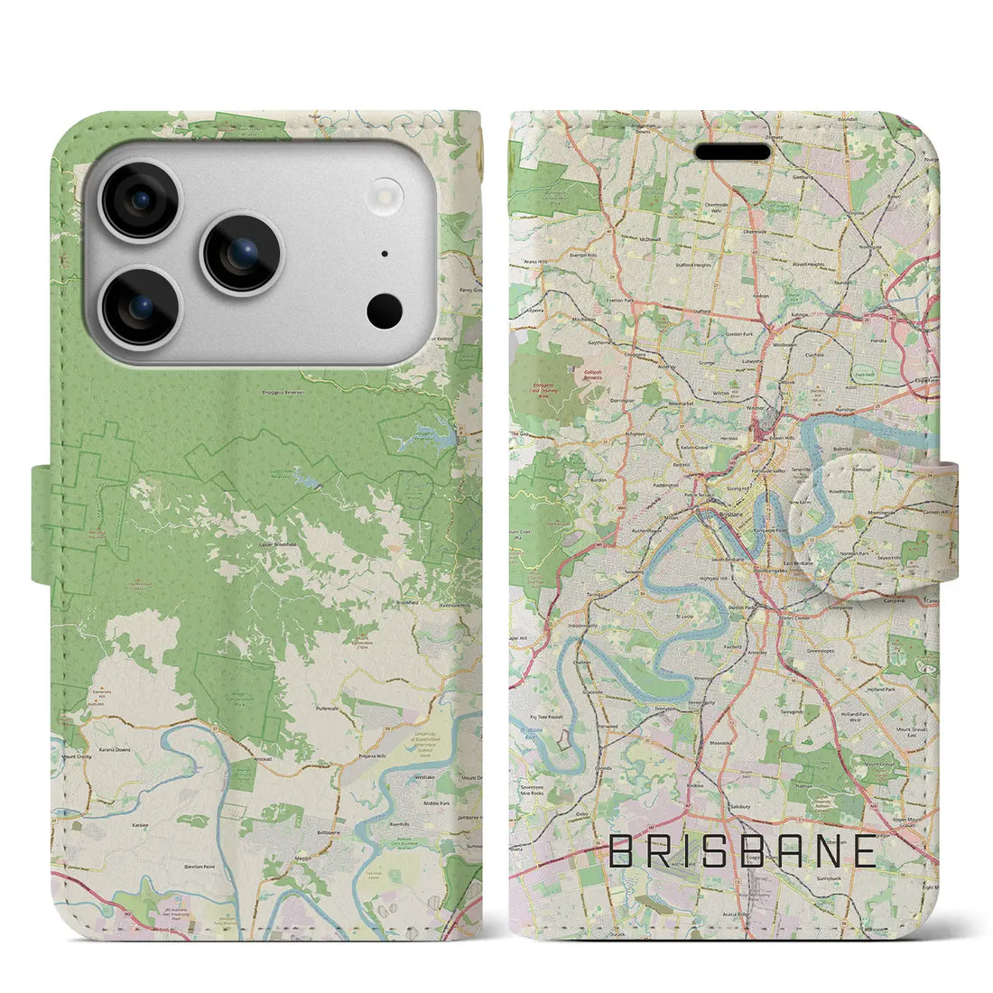 【ブリスベン(オーストラリア)】地図柄iPhoneケース(手帳タイプ)ナチュラル・iPhone 17 Pro Max 用