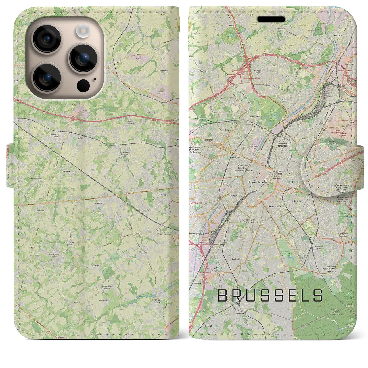 【ブリュッセル(ベルギー)】地図柄iPhoneケース(手帳タイプ)ナチュラル・iPhone 16 Plus 用