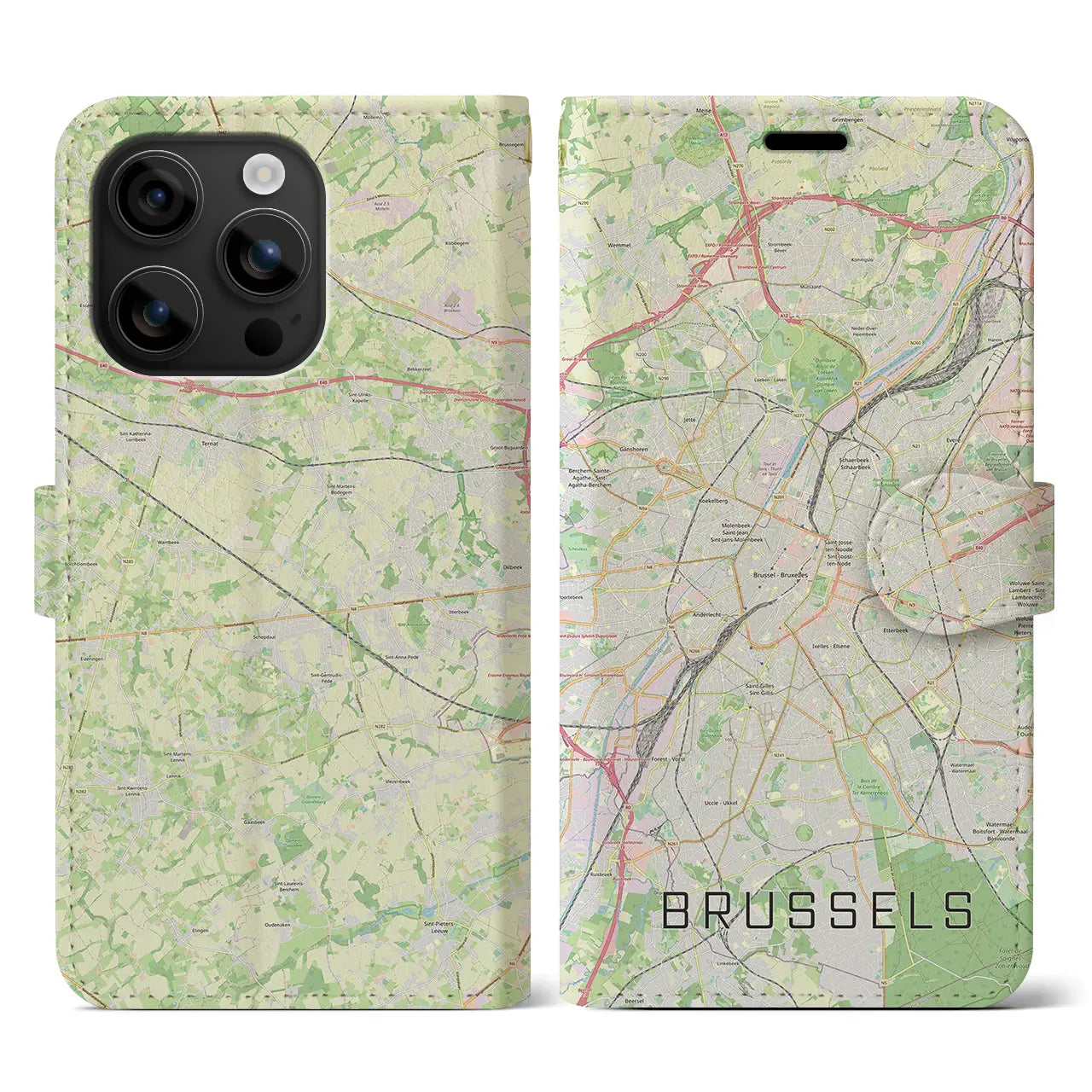 【ブリュッセル(ベルギー)】地図柄iPhoneケース(手帳タイプ)ナチュラル・iPhone 16 用