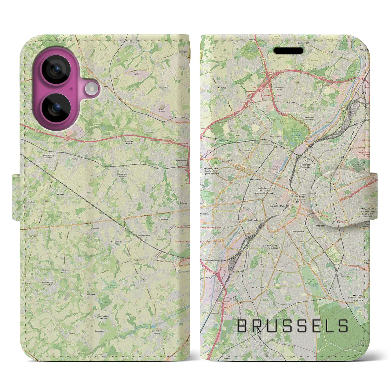 【ブリュッセル(ベルギー)】地図柄iPhoneケース(手帳タイプ)ナチュラル・iPhone 16 Pro 用