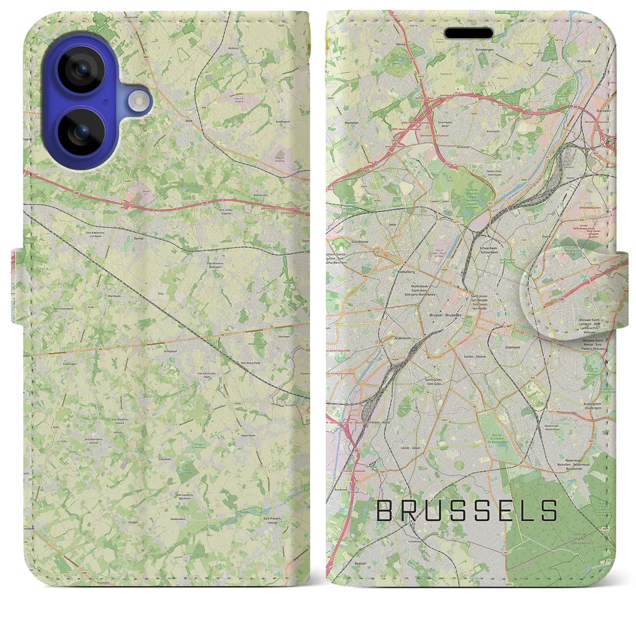 【ブリュッセル(ベルギー)】地図柄iPhoneケース(手帳タイプ)ナチュラル・iPhone 16 Pro Max 用