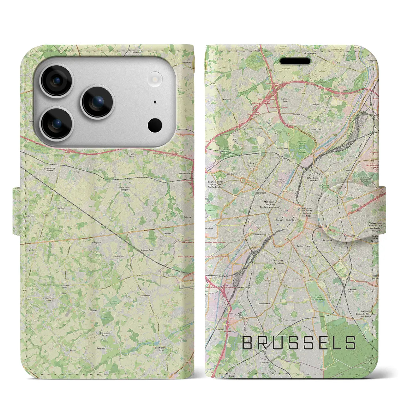 【ブリュッセル(ベルギー)】地図柄iPhoneケース(手帳タイプ)ナチュラル・iPhone 17 Pro Max 用