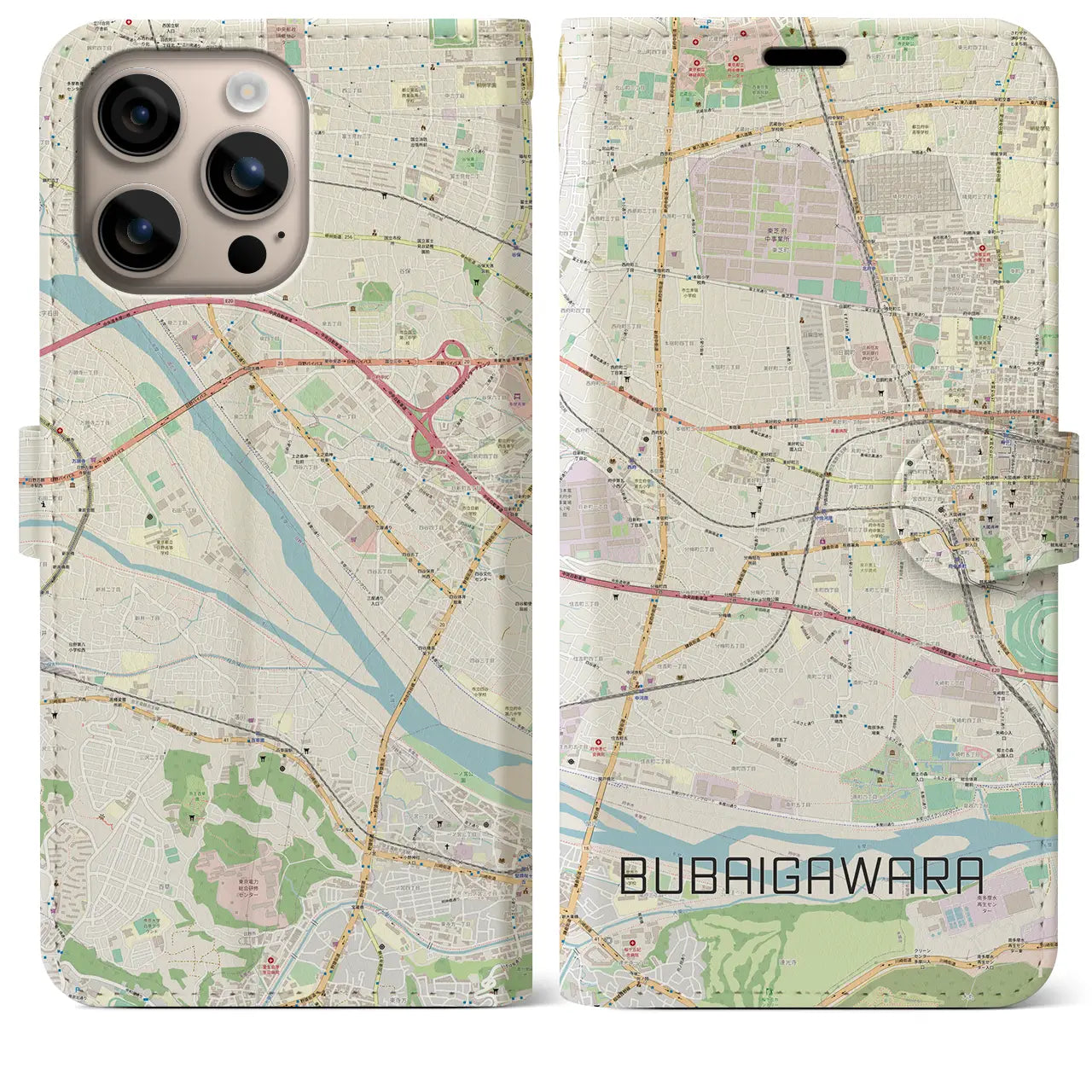 【分倍河原(東京都)】地図柄iPhoneケース(手帳タイプ)ナチュラル・iPhone 16 Plus 用
