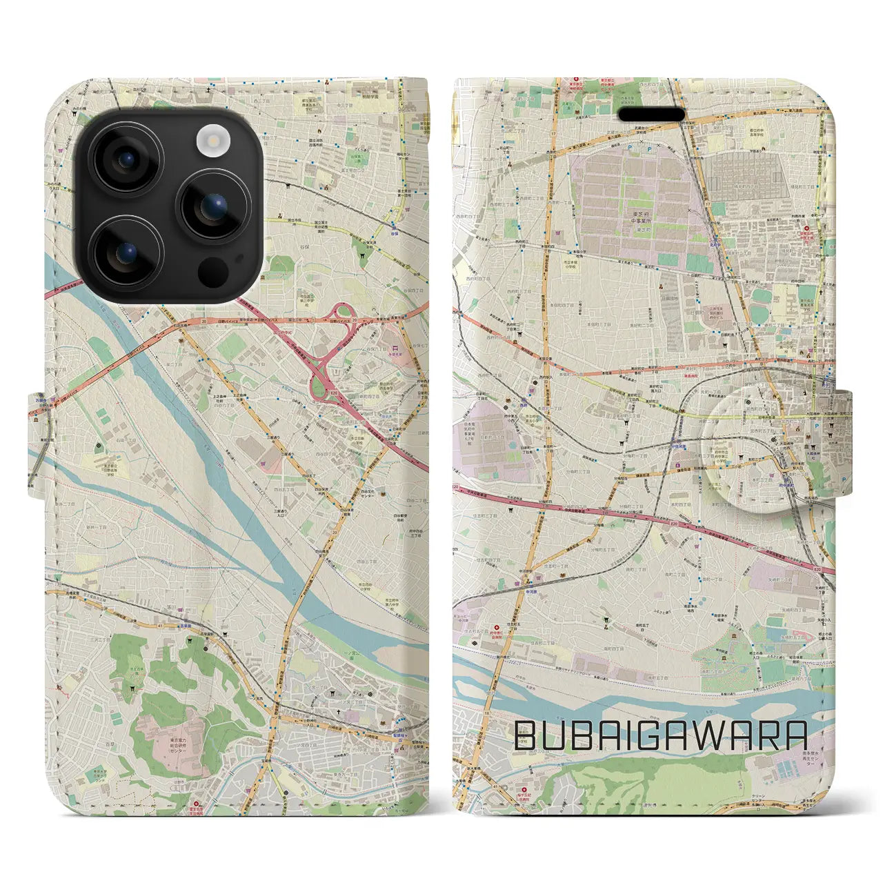 【分倍河原(東京都)】地図柄iPhoneケース(手帳タイプ)ナチュラル・iPhone 16 用