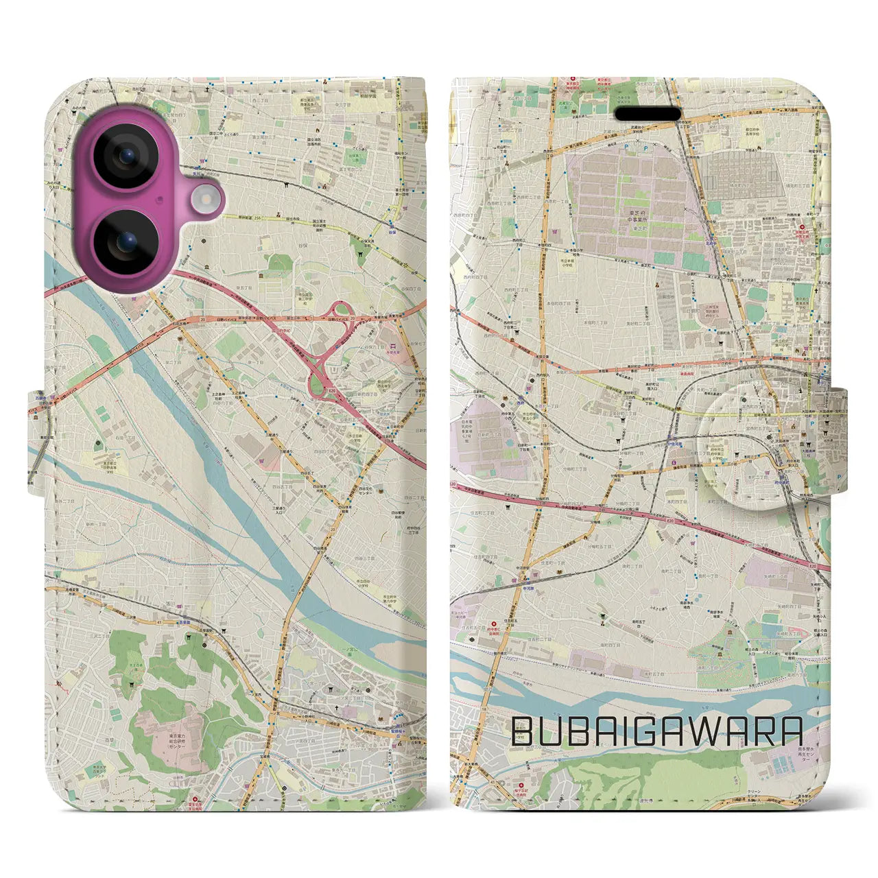 【分倍河原(東京都)】地図柄iPhoneケース(手帳タイプ)ナチュラル・iPhone 16 Pro 用