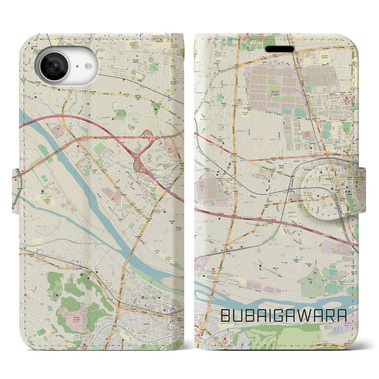 【分倍河原(東京都)】地図柄iPhoneケース(手帳タイプ)