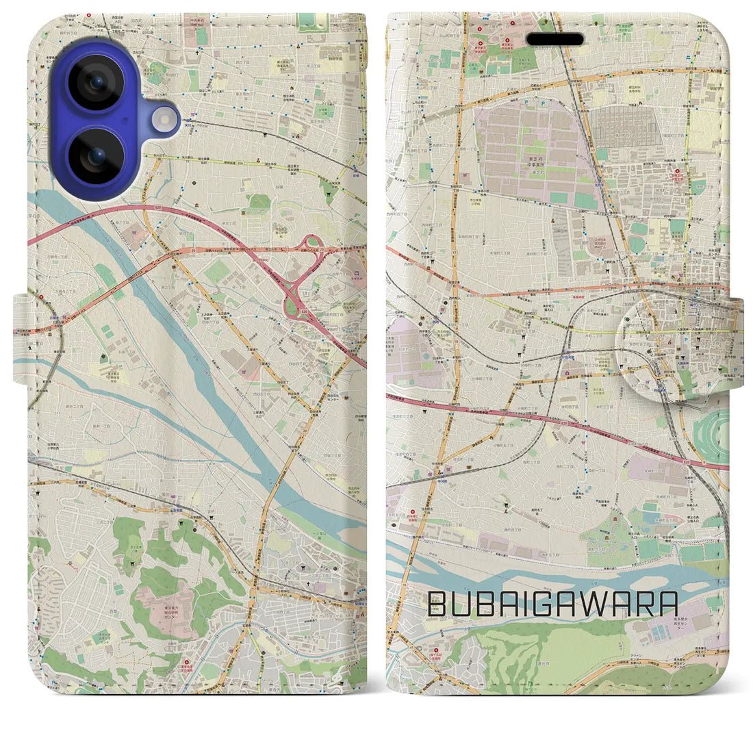 【分倍河原(東京都)】地図柄iPhoneケース(手帳タイプ)ナチュラル・iPhone 16 Pro Max 用